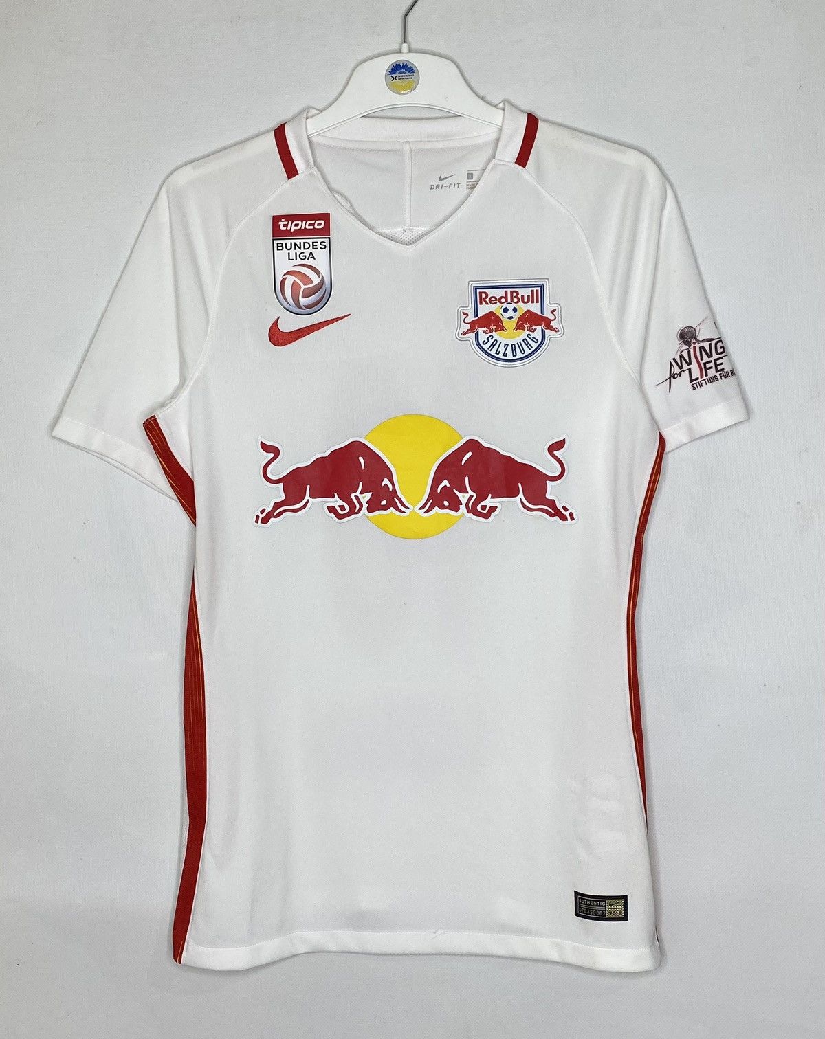 image of Nike x Red Bull 10 Lazaro Red Bull Salzburg Home Player Issue Football Shirt in White (Size Medium)