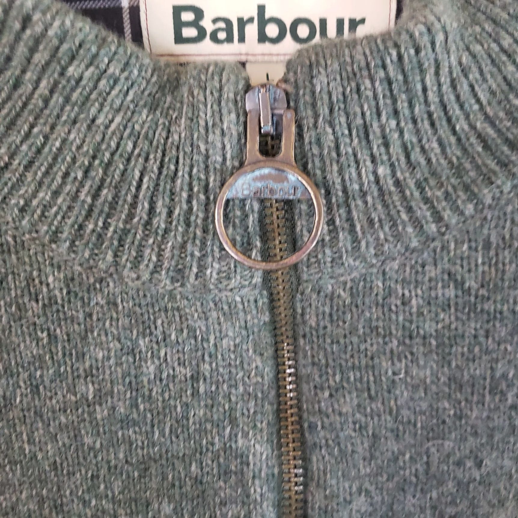 Barbour Barbour Danby Lined Full Zip Sweater Men L Olive Wool Leather Elbow Pads Barbour Zipper Pulls Plaid Internal Liner Vintage: No Size US L / EU 52-54 / 3 - 6 Thumbnail