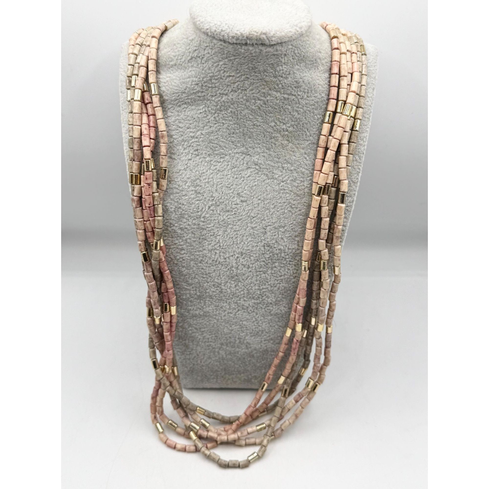 Vintage Vintage Pastel Neutral Gold Tube Barrel Bead Beaded Multi St Size ONE SIZE - 3 Thumbnail