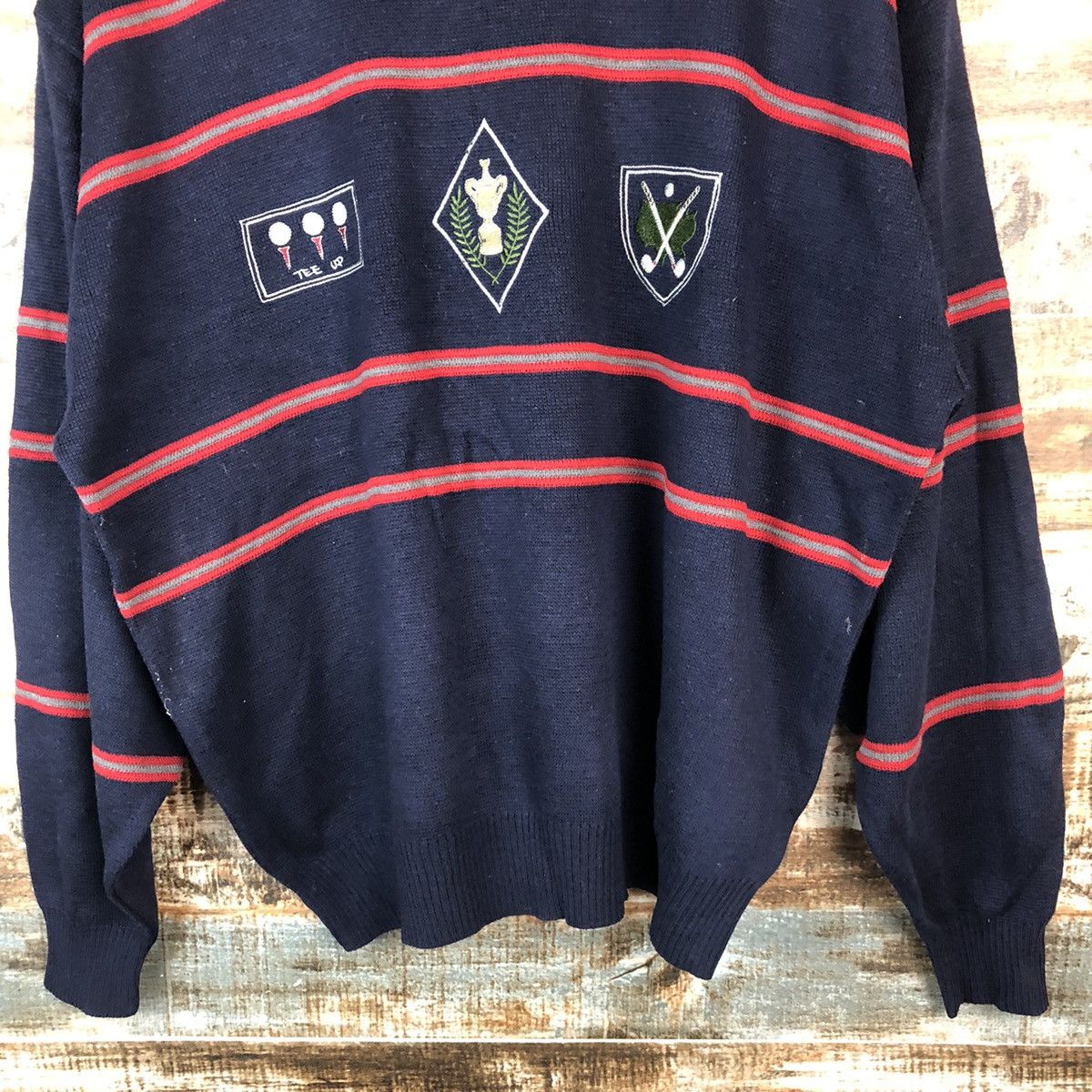 Homespun Knitwear × Japanese Brand US Pengolf Dark Blue Stripe Knitwear #A2061 Size US L / EU 52-54 / 3 - 6 Thumbnail