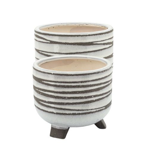 Designer × Homemade S/2 CERAMIC 6/8" FOOTED PLANTER, WHITE Size US L / EU 52-54 / 3 - 6 Thumbnail