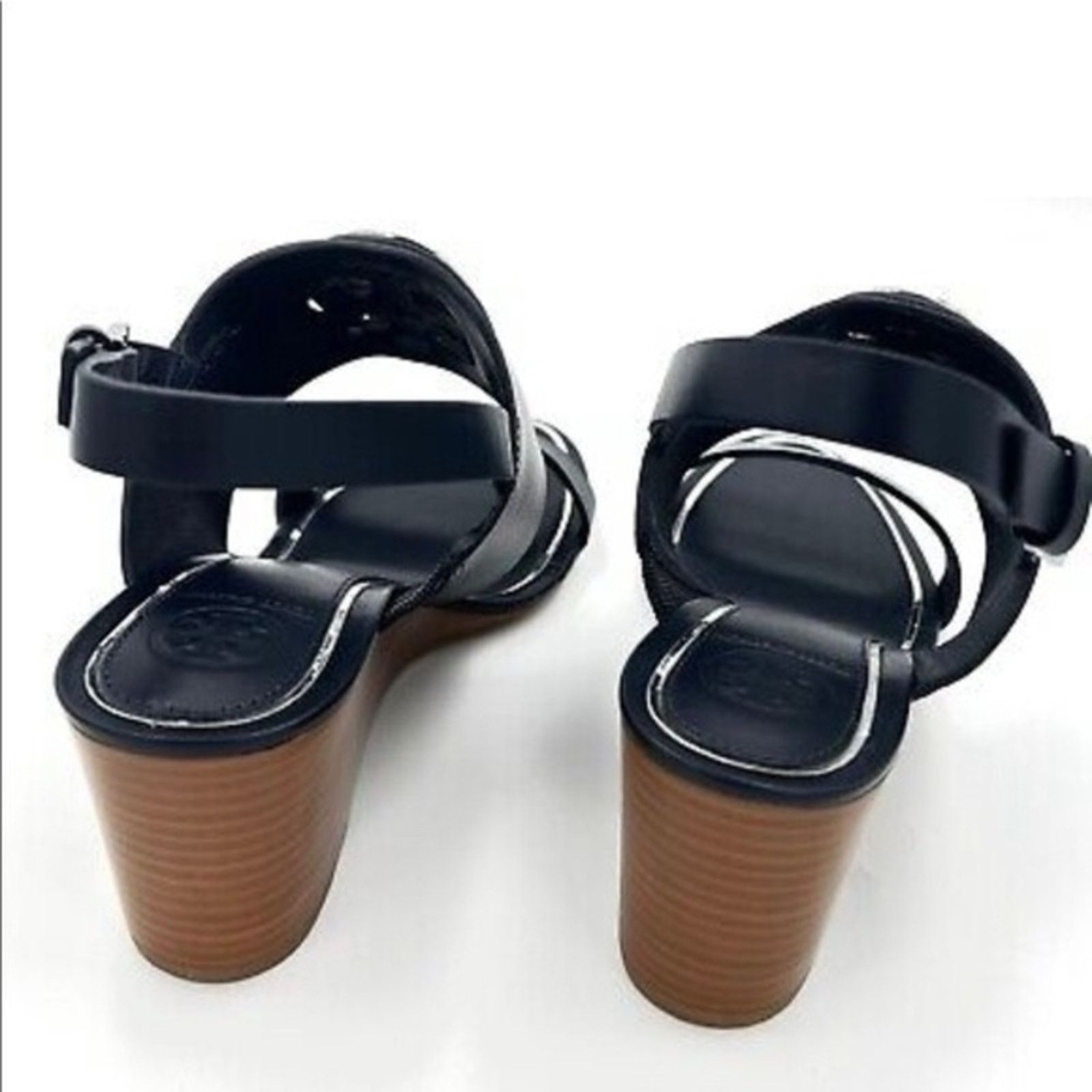 Tory Burch TORY BURCH Navy Blue Leather Silver Miller Wedge $350 Sandal Size US 8.5 / IT 38.5 - 13 Thumbnail