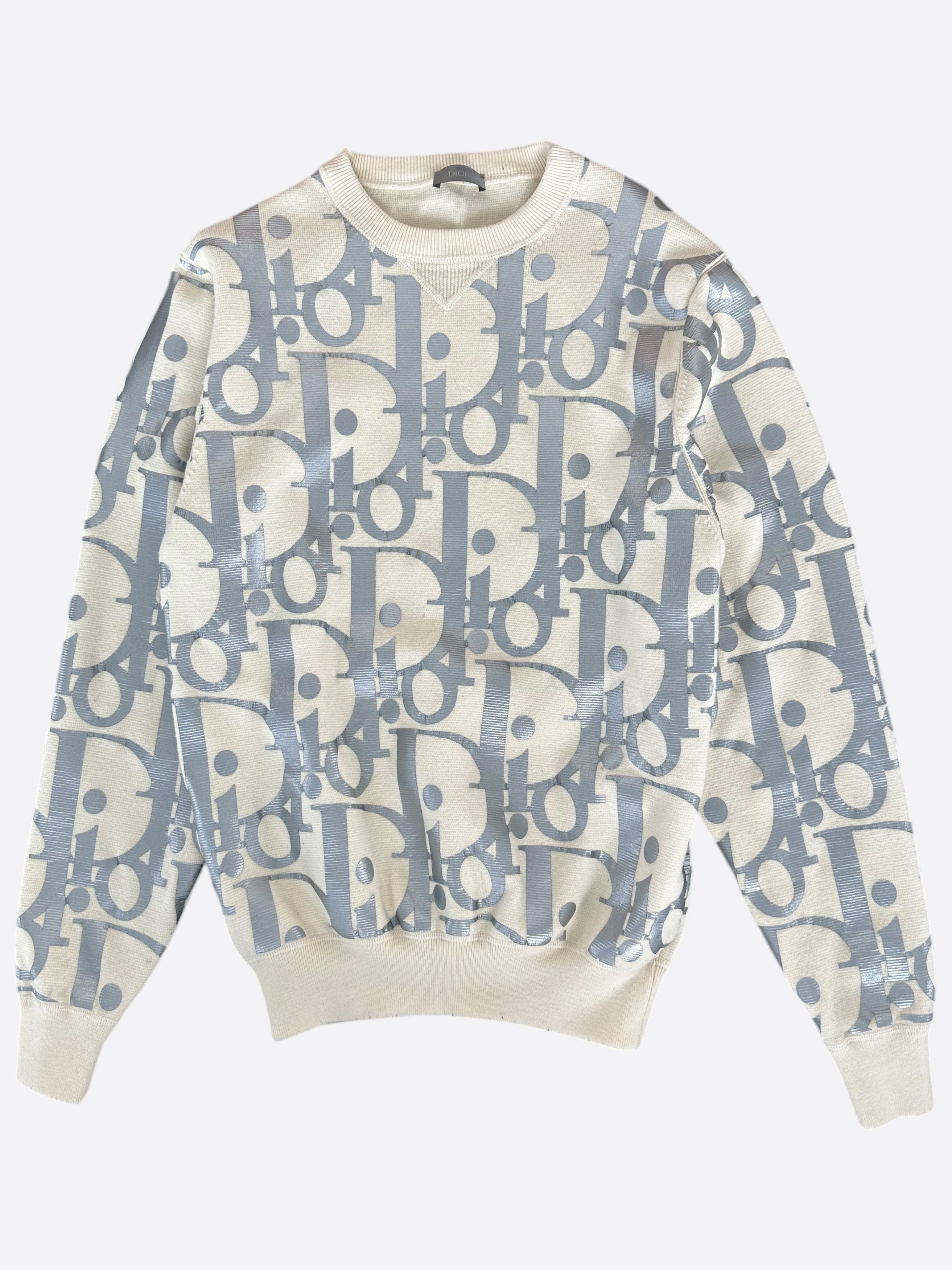 Dior Dior Beige & Silver Reflective Oblique Wool Sweater Size US M / EU 48-50 / 2 - 1 Thumbnail