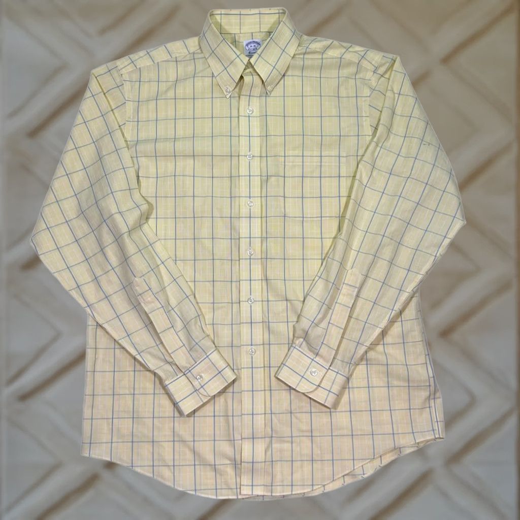 Brooks Brothers Brooks Brothers Shirt Mens 16 Yellow Classic Windowpane Check Button Down Dress Size 42R - 1 Thumbnail