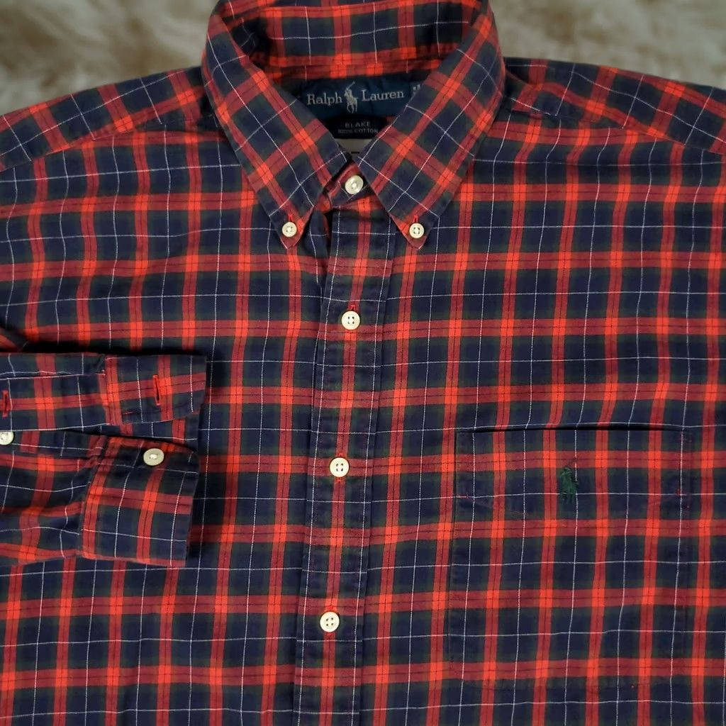 Ralph Lauren Ralph Lauren Shirt Mens Large Blue Red Plaid Button-Up Long Sleeve Casual Business Formal Workwear Poplin Cotton" Size US L / EU 52-54 / 3 - 1 Thumbnail