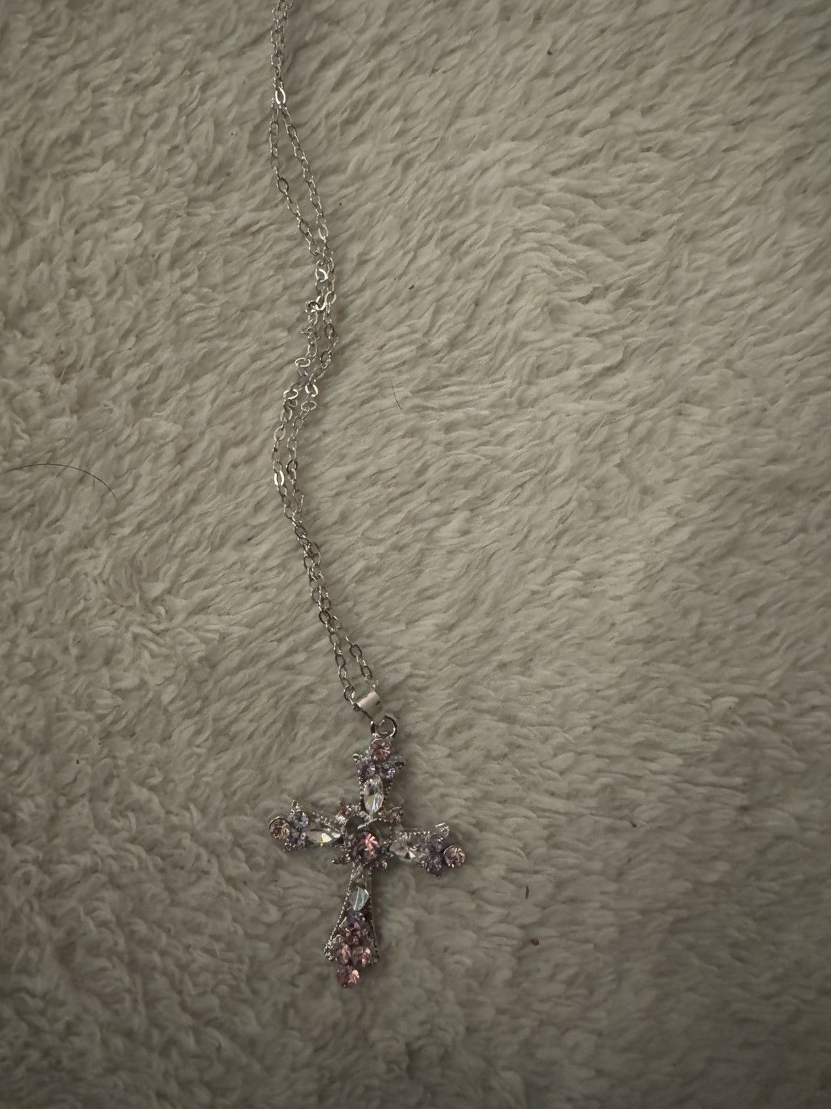 Japanese Brand × Vintage vintage unisex Y2K style silver steel pink cross necklace Size ONE SIZE - 4 Thumbnail