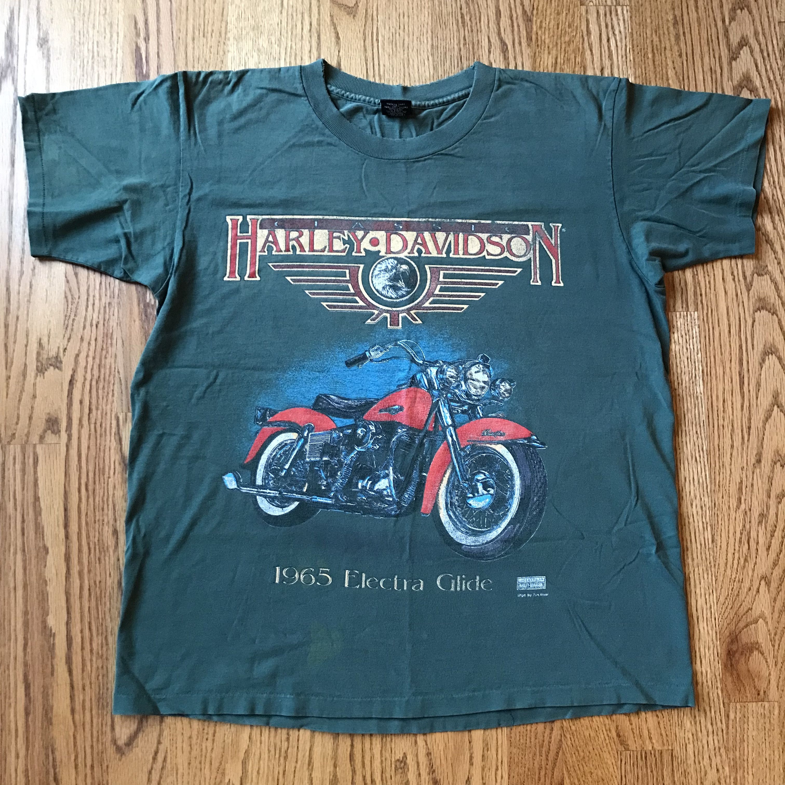 Harley Davidson Vintage 90s Harley Davidson Green Graphic Tee L Logo Faded Size US L / EU 52-54 / 3 - 1 Thumbnail