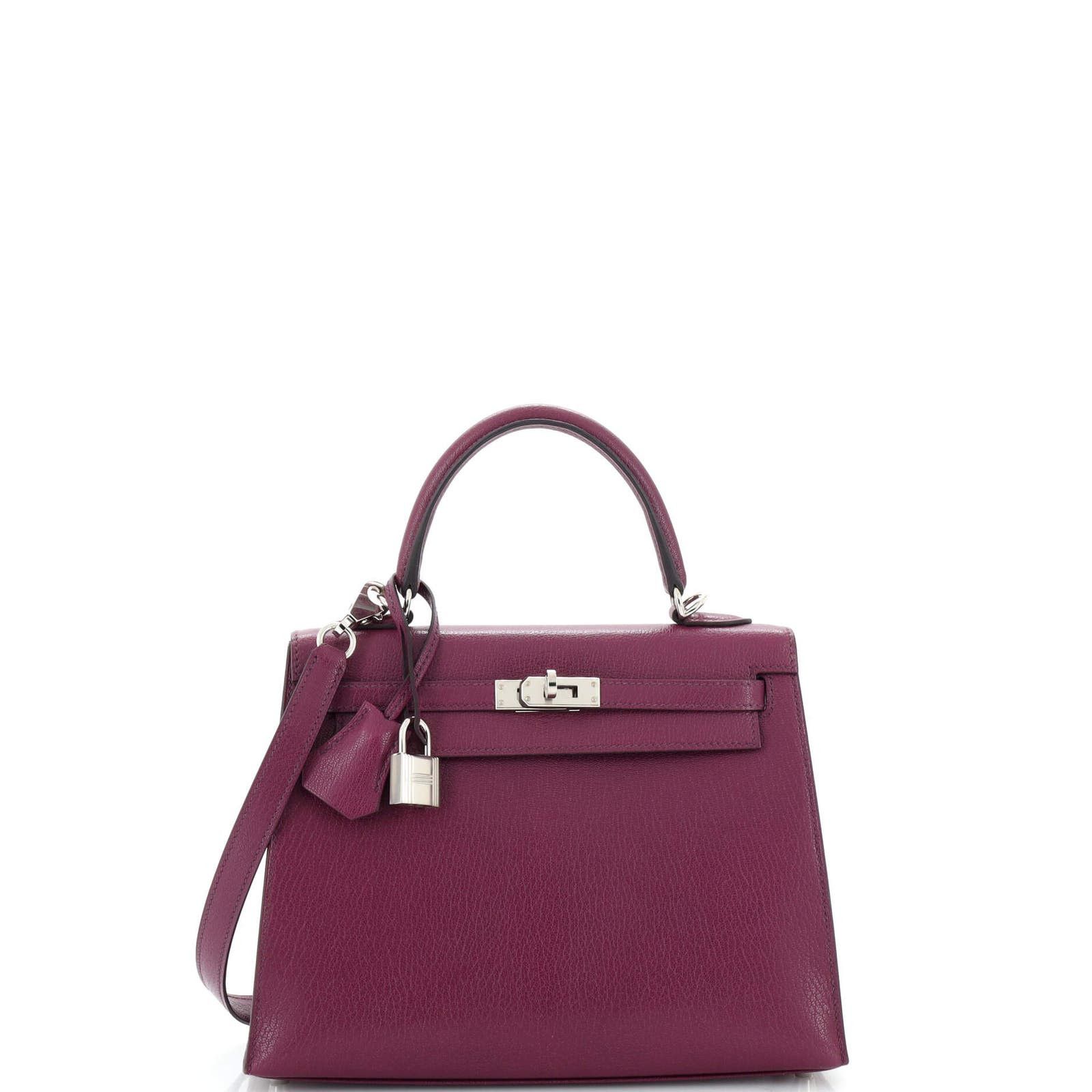 image of Hermes Kelly Handbag Purple Chevre Mysore With Palladium Hardware, Women's