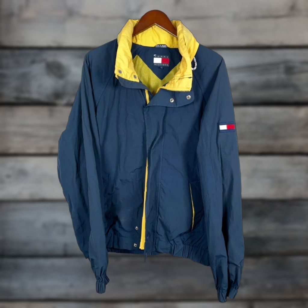 Tommy Hilfiger VINTAGE Tommy Hilfiger Windbreaker Jacket Adult Large Blue Full Zip Hooded 90s Hip Hop Retro Mens Size US L / EU 52-54 / 3 - 1 Thumbnail