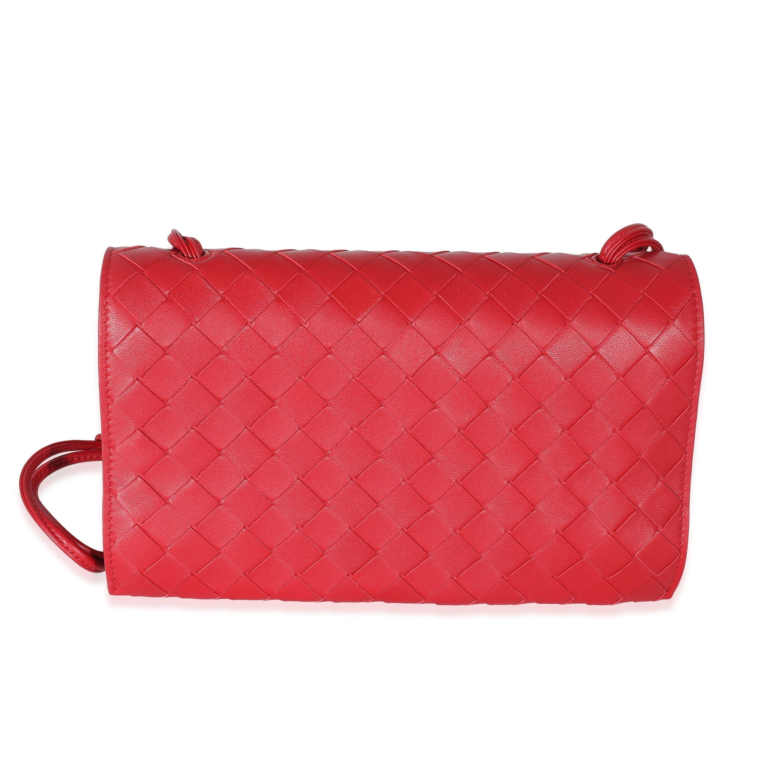 image of Bottega Veneta Apple Candy Intrecciato Lambskin Trio Pouch in Red, Women's