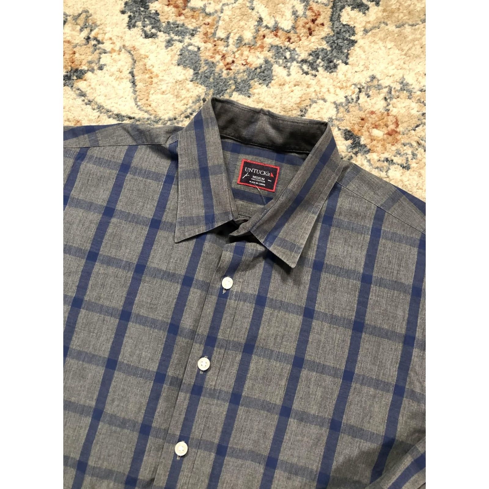 UNTUCKit UNTUCKit Shirt Mens M Blue Gray Plaid Cotton Long Sleeve Button Up Casual Size US M / EU 48-50 / 2 - 6 Thumbnail