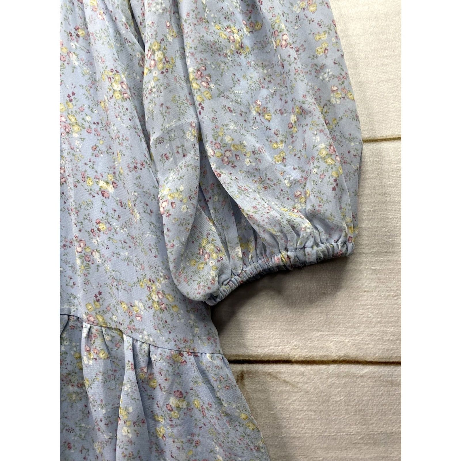 Vintage Arula Dress 3X Blue Floral Long Sleeve Mini Tiered Smocked Waist NWT Casual, Bohemian Dress Mens Women Girls Size XXL / US 16-18 / IT 52-54 - 2 Thumbnail