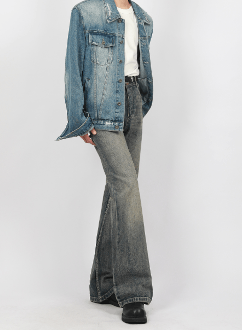 Japanese Brand × Jean Retro street cleanfit washed distressed flared jeans Size US 32 / EU 48 - 4 Thumbnail