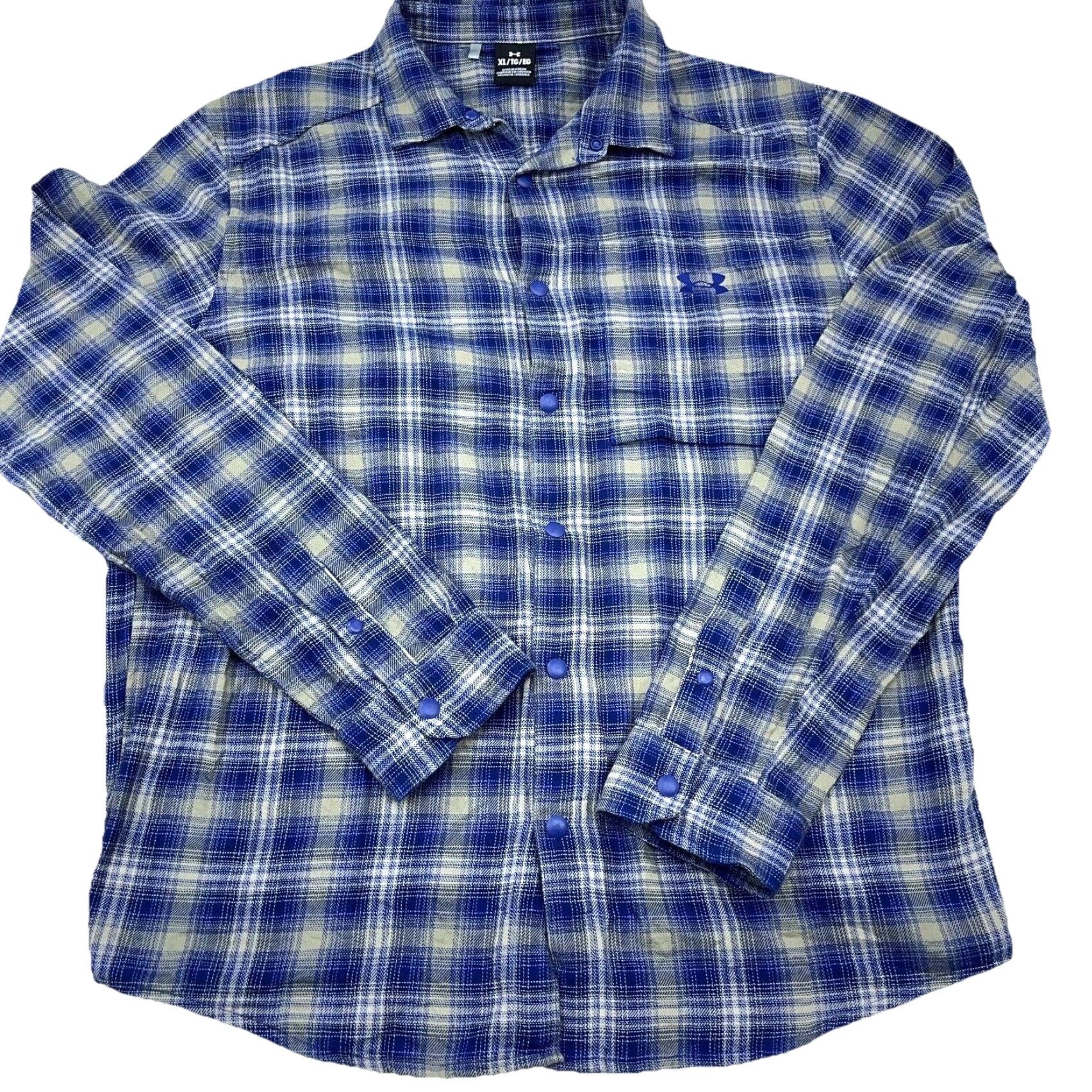 Under Armour Under Armour Shirt Men XL Blue Gray Plaid Flannel Button-Up Snap Front Casual Outdoor Winter Spring Summer Fall Size US XL / EU 56 / 4 - 2 Thumbnail