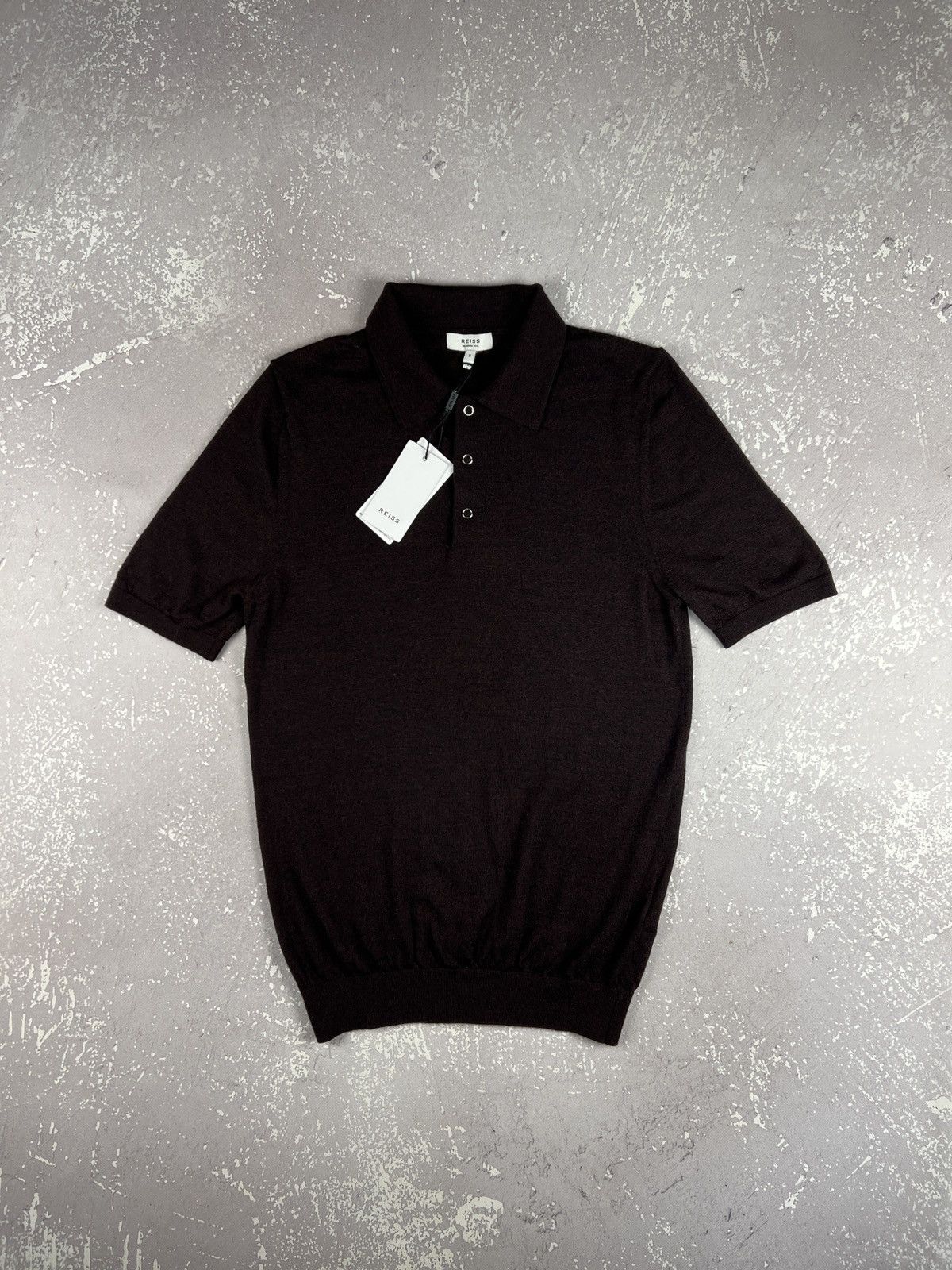 REISS Blair Merino Wool Knit Polo Shirt Mens S Burgundy