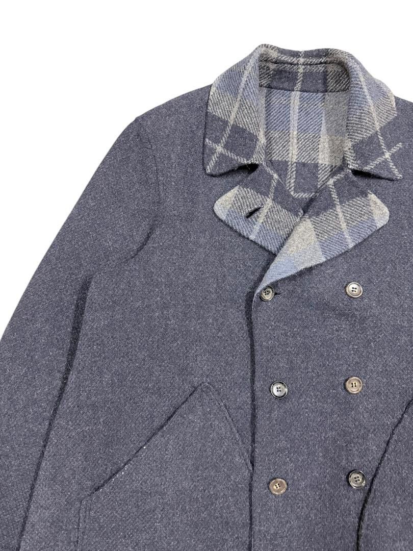 45rpm Vtg💥45rpm Indigo/Tartan Mohair Double Breasted Long Jacket Size US M / EU 48-50 / 2 - 7 Thumbnail