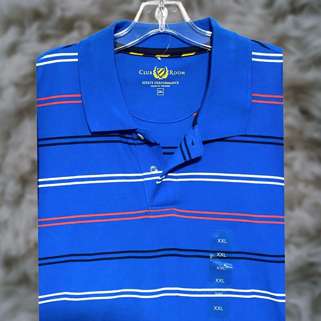 Club Room VINTAGE Club Room Estate Performance Polo Shirt Mens 2XL Blue Striped Knit Short Sleeve Golf Office NWOT Size US XXL / EU 58 / 5 - 1 Thumbnail