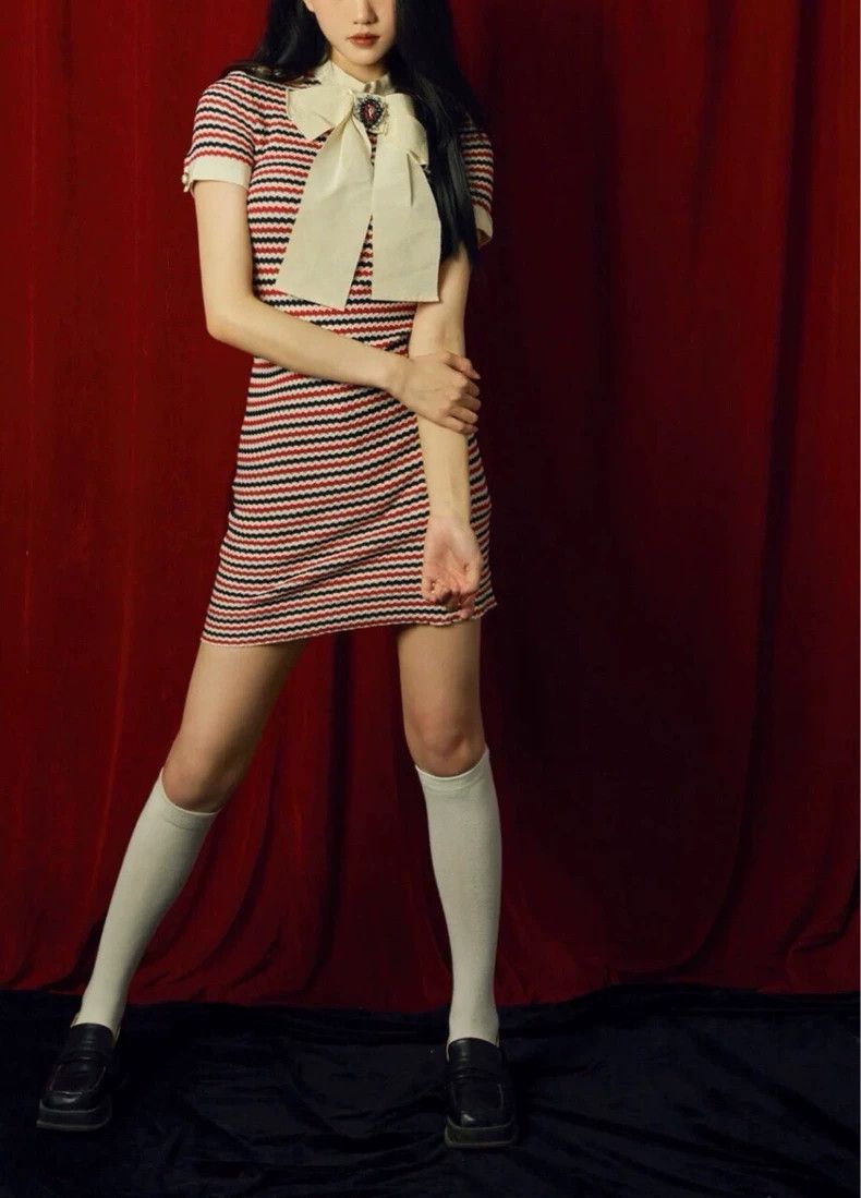 Gucci GucciDouble G pearl buckle color-blocked striped knitted dr Size S / US 4 / IT 40 - 9 Thumbnail