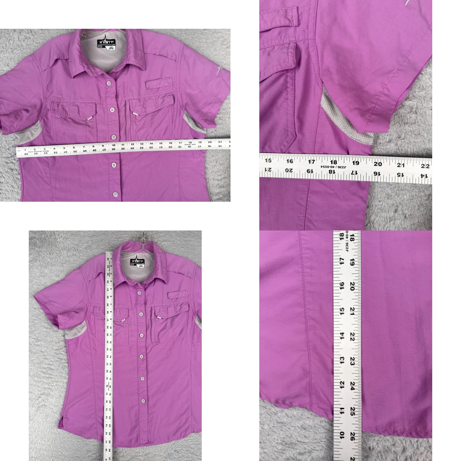 Habitat Habit Shirt Women Large Purple Button Up Cotton Vented Short Sleeve Fish Outdoor Casual Shirt Size L / US 10 / IT 46 - 8 Thumbnail