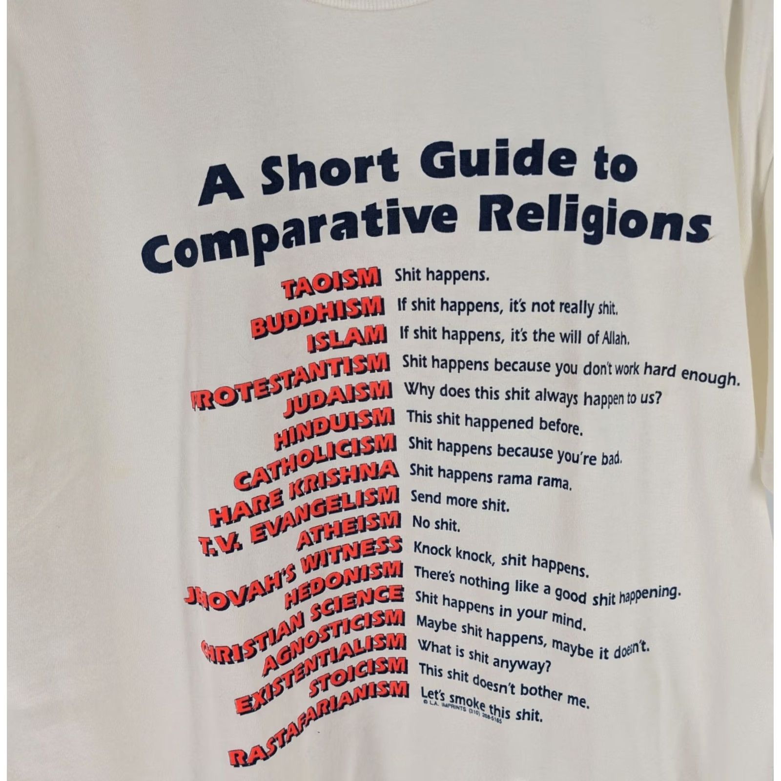 Delta VINTAGE 1990s Delta Short Sleeve T-Shirt USA White M Shit Happens Parody Humor Religion Graphic Mens Size US M / EU 48-50 / 2 - 2 Thumbnail