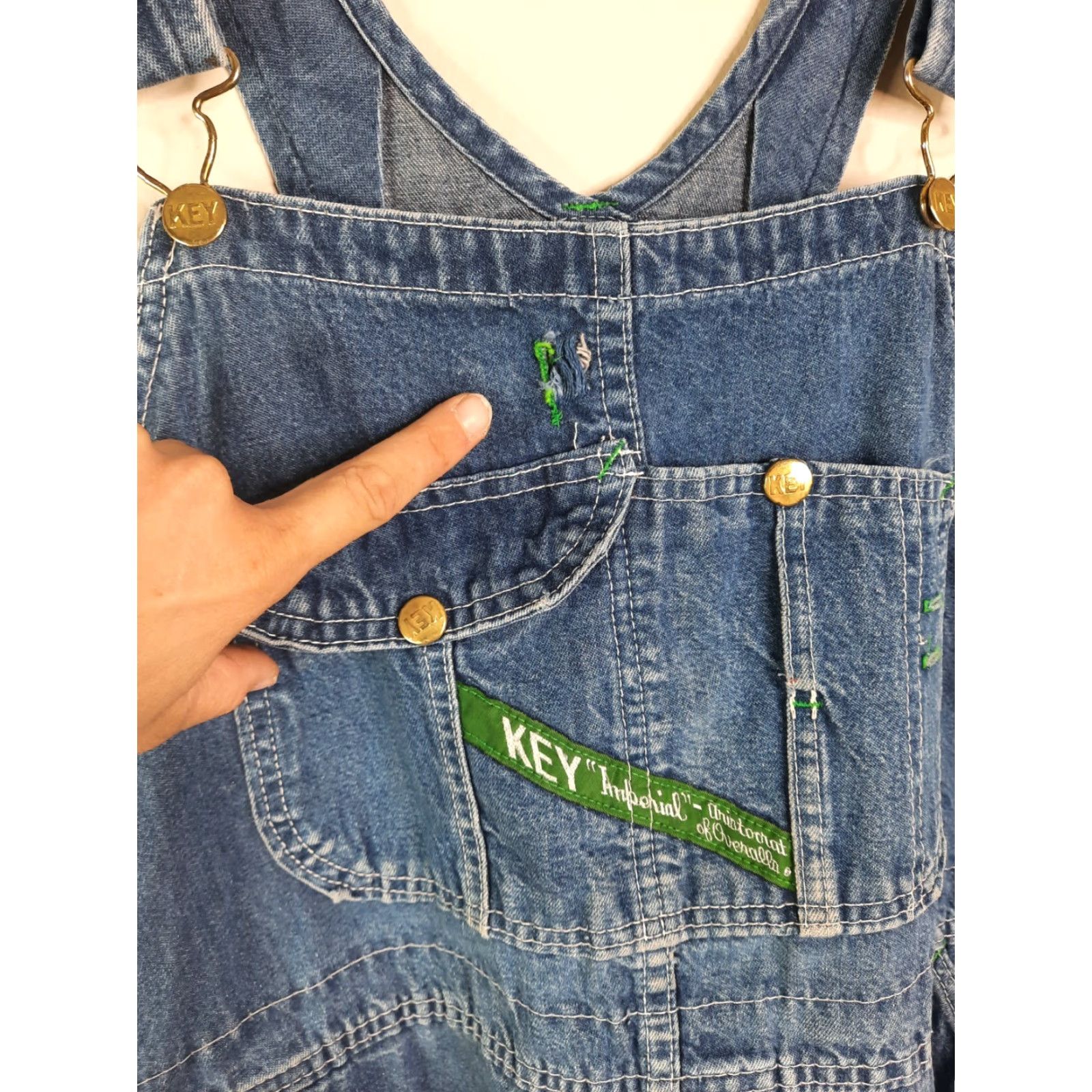 Vintage VINTAGE Key Imperial Overall Coverall Denim Hi-Back Bib Men 40x29 38W X 27L USA Zip Fly Button & Zip Blue Denim Cotton Regular Mens Overalls Size US 38 / EU 54 - 7 Thumbnail