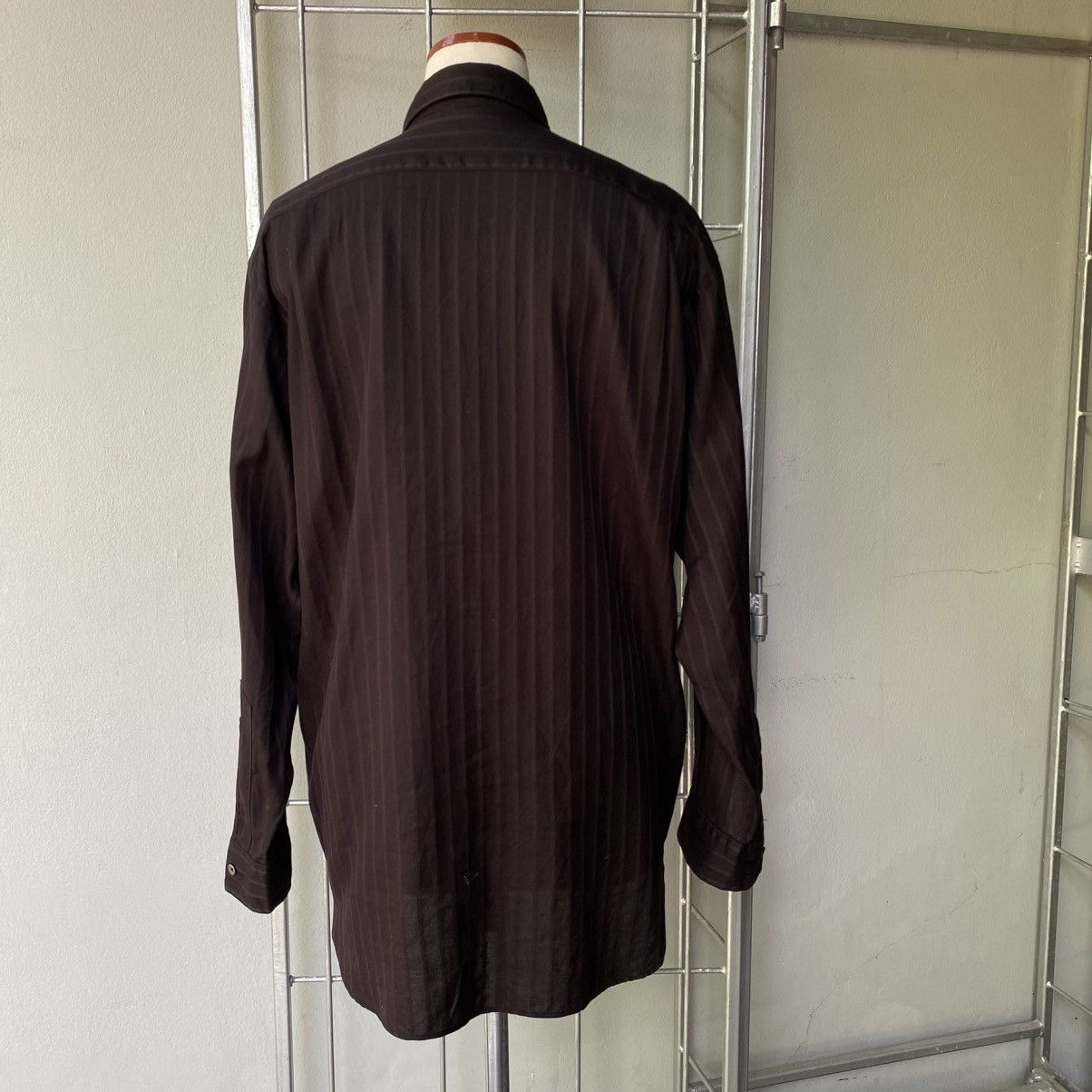 Paul Smith Paul Smith Dark Brown Half-Placket Pinstripe Shirt Size L / US 10 / IT 46 - 12 Thumbnail