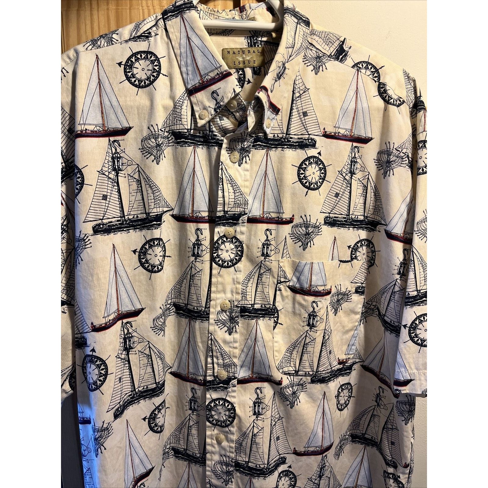 Natural Issue Natural Issue Nautical Mens XLT Cotton SS Shirt Sailboat EUC Size US XL / EU 56 / 4 - 2 Thumbnail