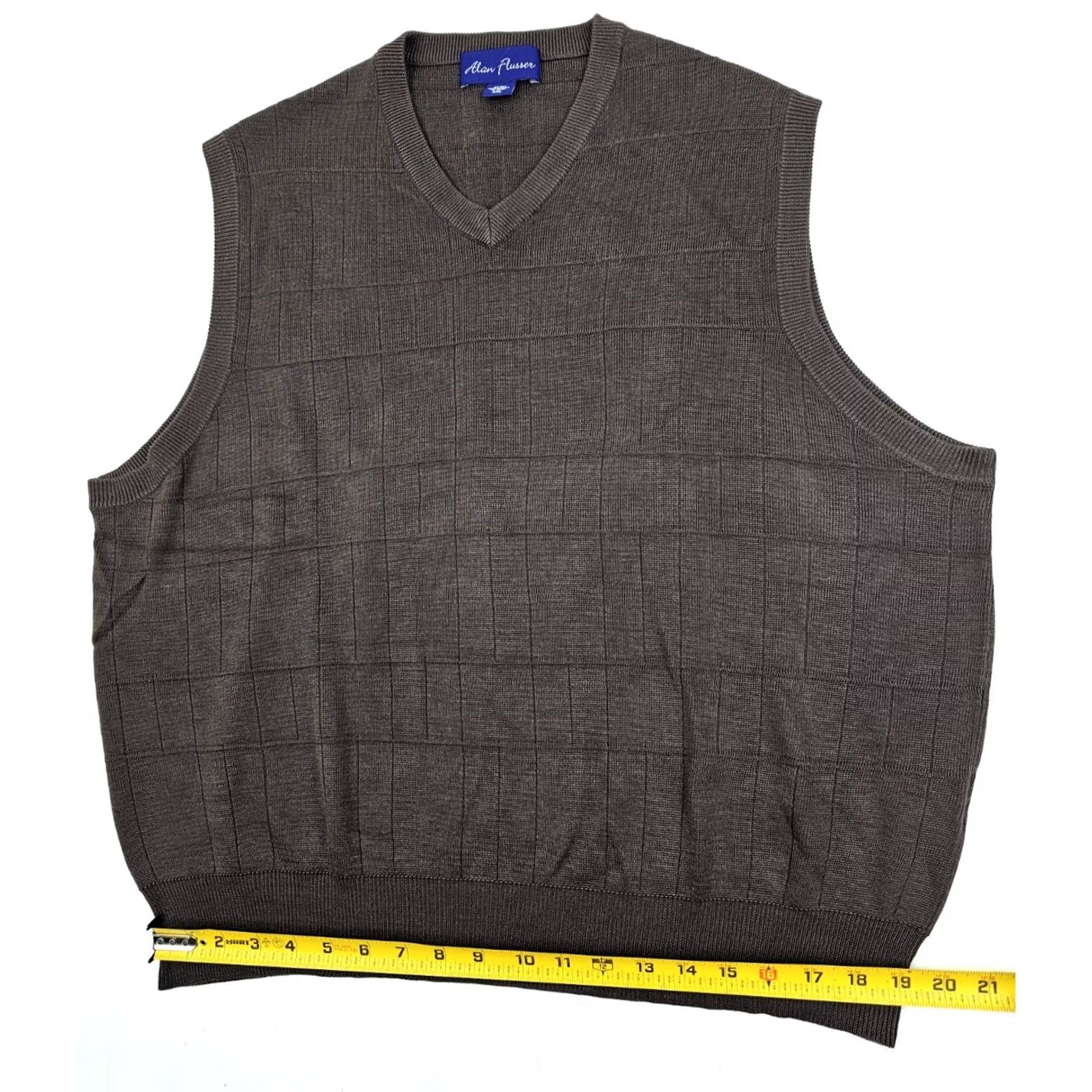 Vintage Alan Flusser 100% Silk Sweater Vest Men XXL Brown Geometric V-Neck Windowpane Shirt Vest Mall Size US XXL / EU 58 / 5 - 3 Thumbnail