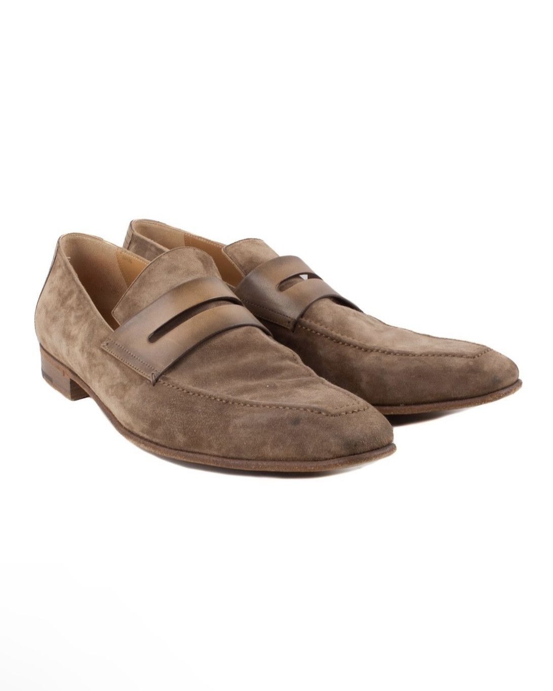 image of Berluti Sand Brown Suede Leather Penny Loafers Shoes in Dark Beige, Men's (Size 10.5)
