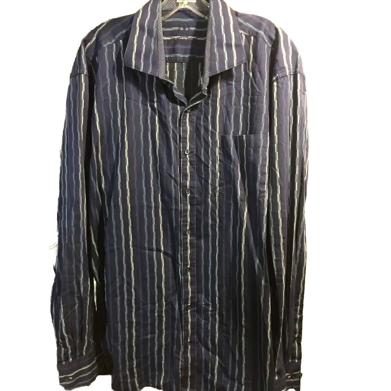BUGATCHI Bugatchi Uomo Men’s XXL Blue Striped LS Button Cotton Shirt Size US XXL / EU 58 / 5 - 1 Thumbnail