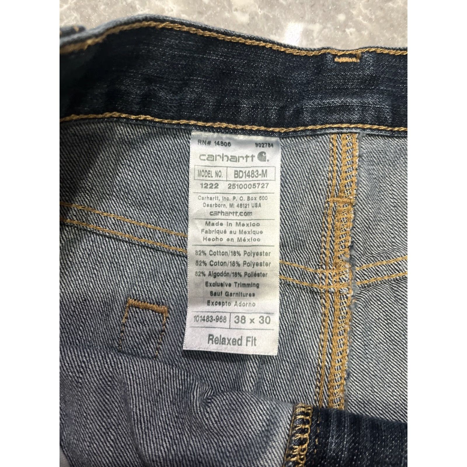 Carhartt Carhartt Jeans Mens 38x30 Relaxed Fit Denim Blue 5-Pocket Zipper Button Logo Regular 101483-968 Relaxed Mens Jeans Size US 38 / EU 54 - 2 Thumbnail