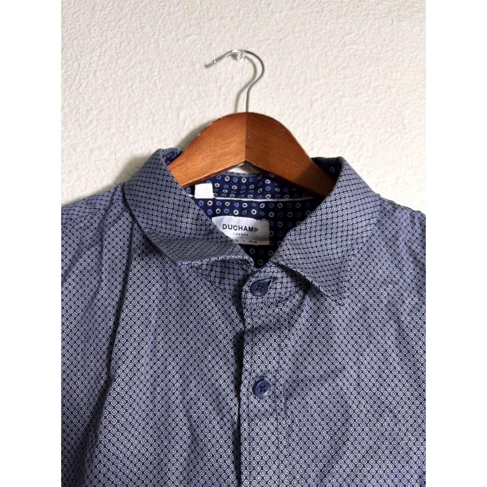 Vintage **Duchamp London Men's XL Blue Geometric Button-Up Shirt** User: Duchamp London Men's XL Blue Geometric Button-Up Shirt Size US 36 / EU 52 - 3 Thumbnail
