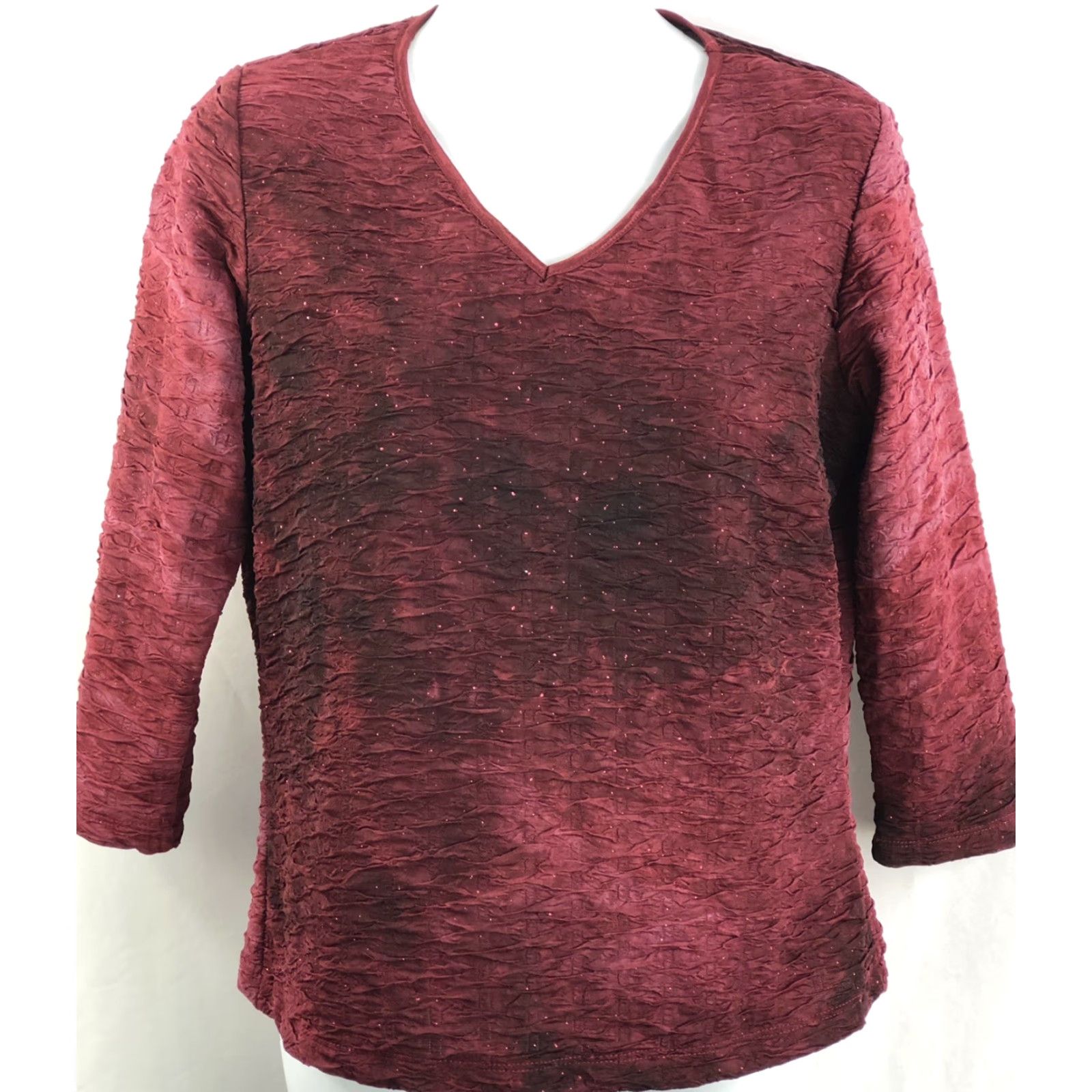 Vintage Vintage DB Sport Blouse Burgundy Tie Dye 3/4 Sleeve V-Neck Glitter Ruched Grunge Whimsigoth M Womens Size M / US 6-8 / IT 42-44 - 5 Thumbnail