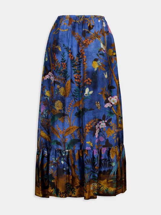 Gucci o1la5ras0526 Gucci Tian Print Silk Twill Skirt in Multicolor Size 34" / US 12 / IT 48 - 2 Thumbnail