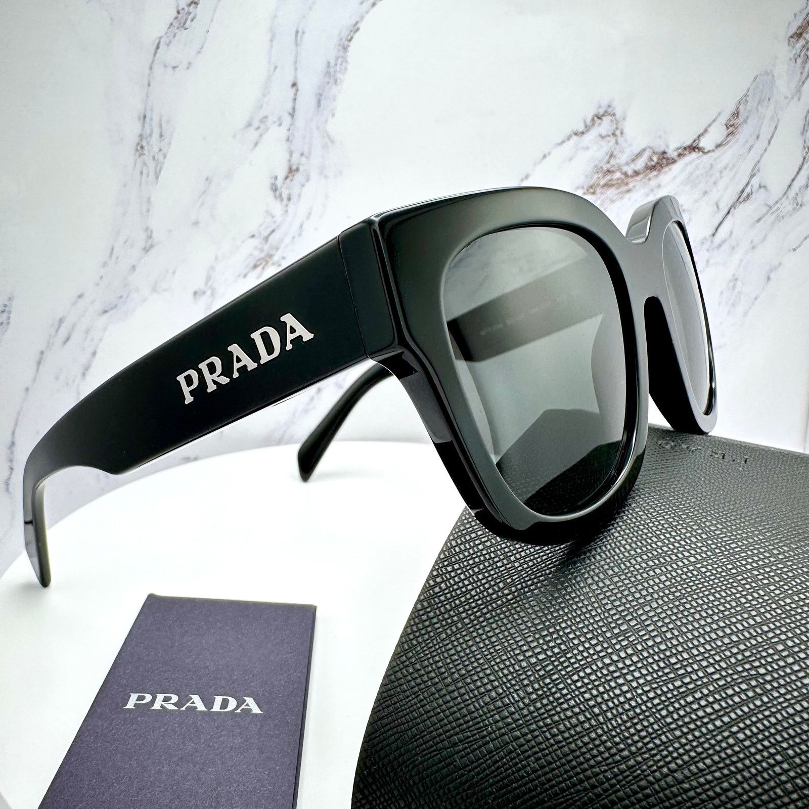 Prada New PRADA Sunglasses Black Square Acetate Grey Lens Size ONE SIZE - 14 Thumbnail