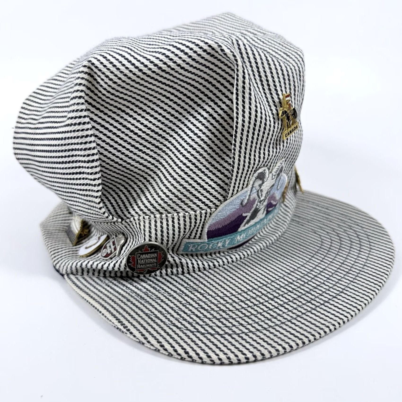 Vintage VINTAGE Rocky Mountaineer Canada Train Conductor Engineer Hat Blue Striped Adjustable Twill Denim Baseball Cap Men Ajm International Globe Size ONE SIZE - 3 Thumbnail
