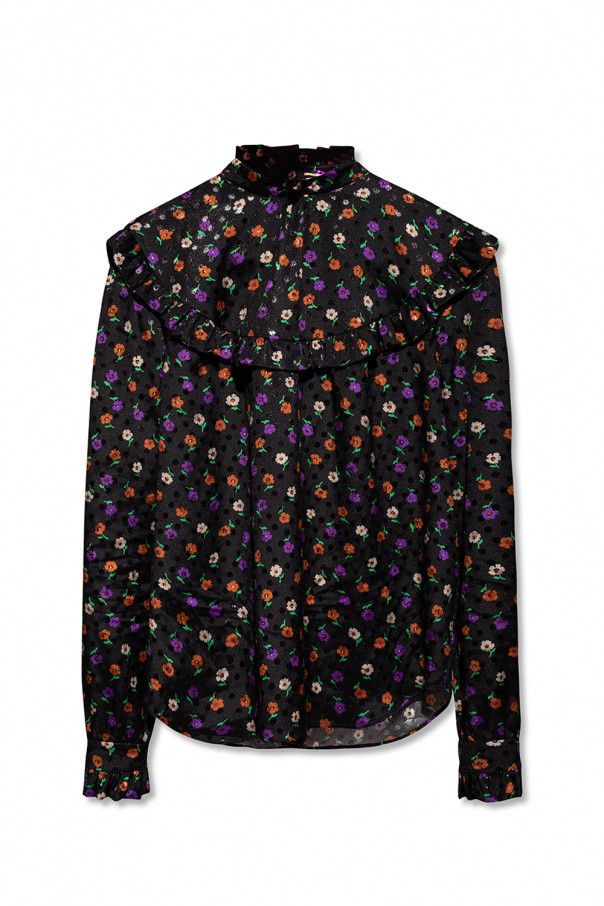 Saint Laurent Paris o1s1wg110924 Blouse Matte Shiny Lamé Floral Silk Multicolor Size M / US 6-8 / IT 42-44 - 1 Thumbnail