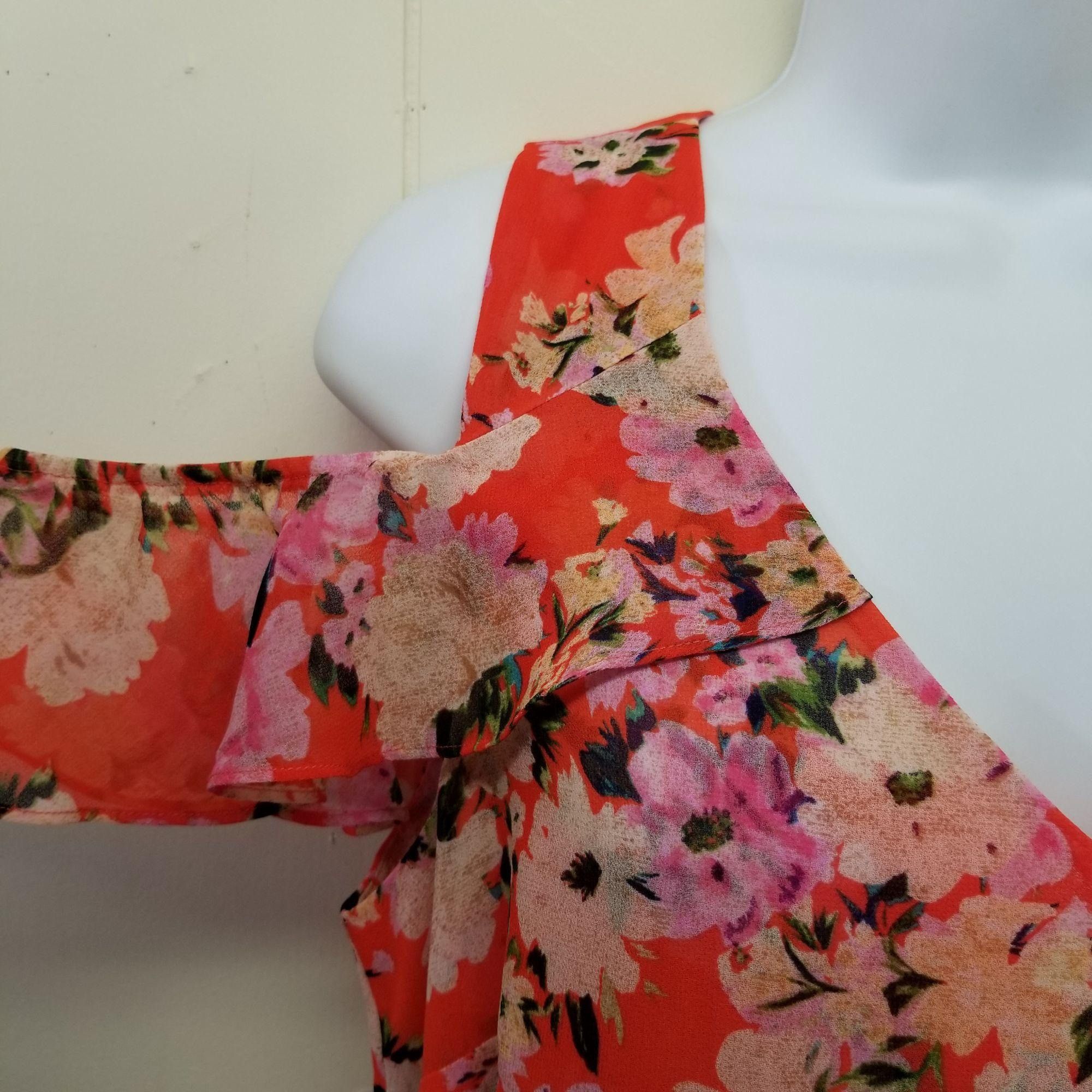 Other Cabi S Orange Floral LUSH Top Cold Shoulder Chiffon Sheer 53 Size S / US 4 / IT 40 - 5 Thumbnail