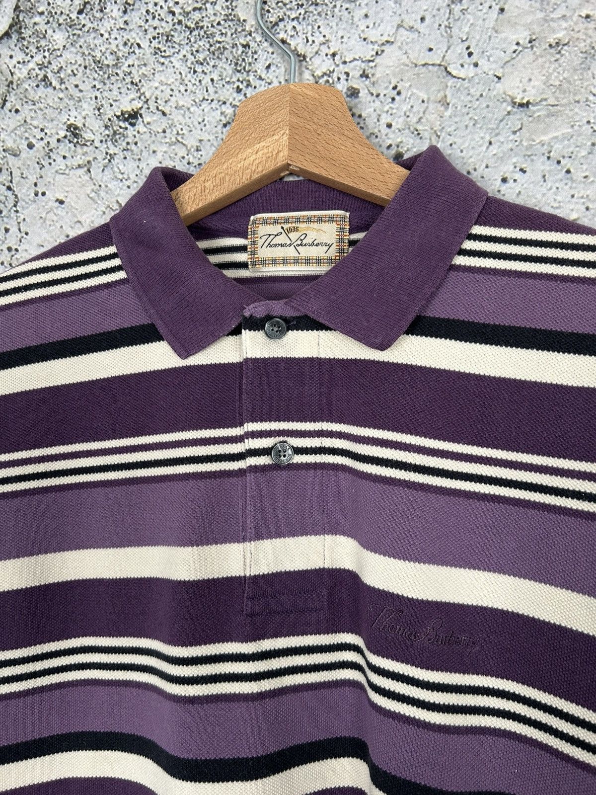 Other Vintage Thomas Burberry Stripe Purple Polo Tee Chief Keef Size US M / EU 48-50 / 2 - 3 Thumbnail