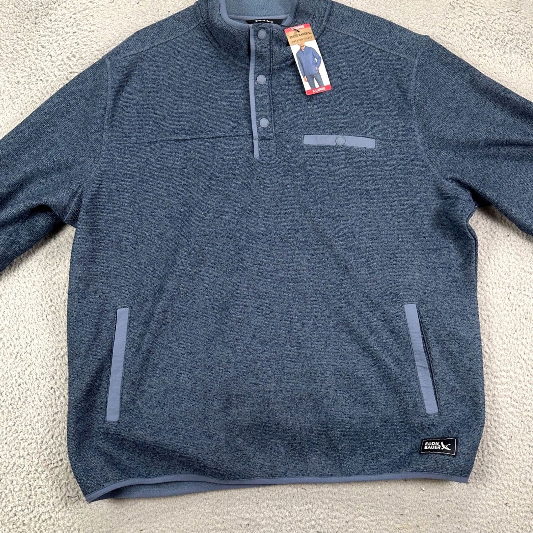 Eddie Bauer VINTAGE? No. Eddie Bauer Mens Fleece Sweater XL Blue Quarter Snap Pockets Sweatshirt NEW Size US XL / EU 56 / 4 - 3 Thumbnail