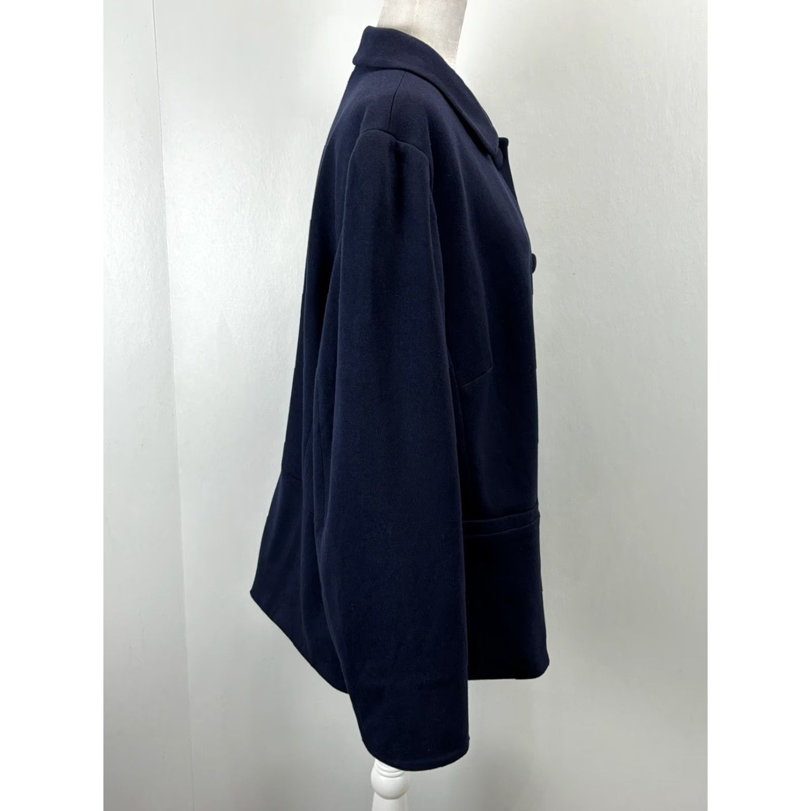 Talbots Talbots Plus Size 22W Navy Button-Up Jacket with Peter Pan Collar - Women's Cotton Blend Casual Outerwear Size 3XL / US 20-22 - 4 Thumbnail