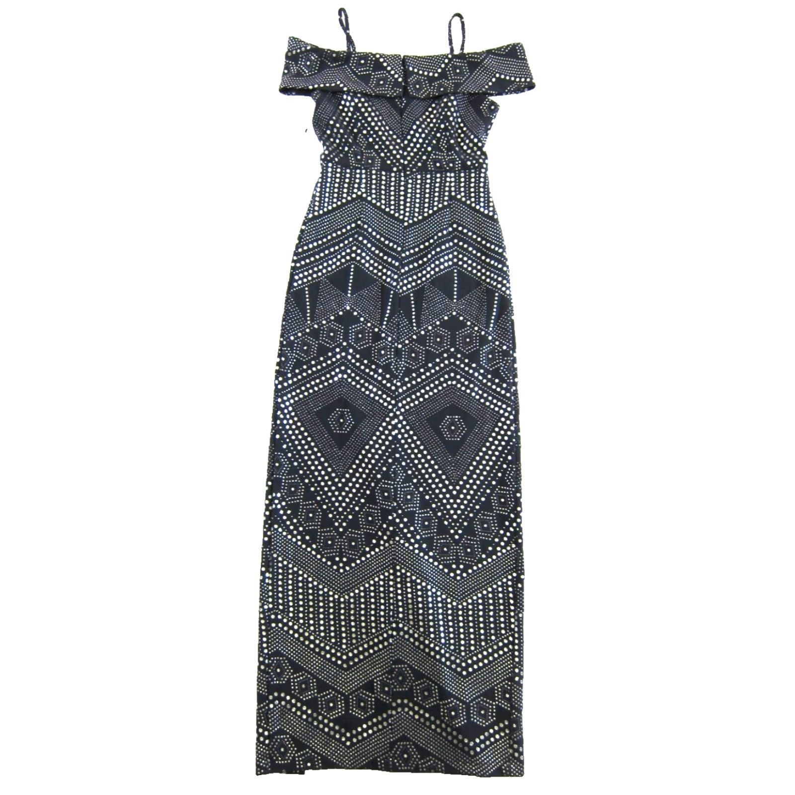Laundry by Shelli Segal NWT Laundry by Shelli Segal Dress Gown Long Silver Stud Stretch High Slit Dark Blue Size XS / US 0-2 / IT 36-38 - 2 Thumbnail