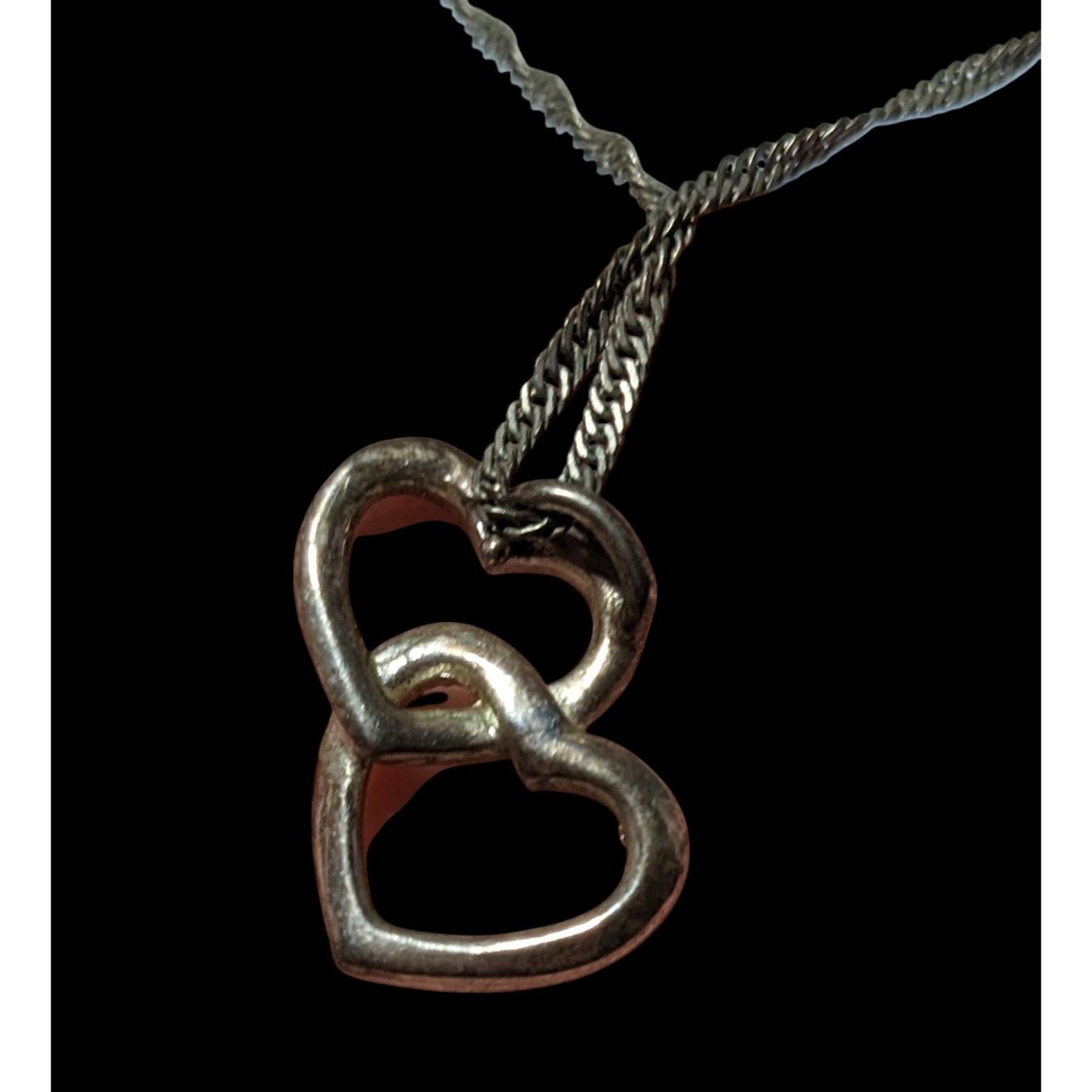 Other Silver Tone Rhinestone Double Heart Pendant Necklace Size ONE SIZE - 4 Thumbnail