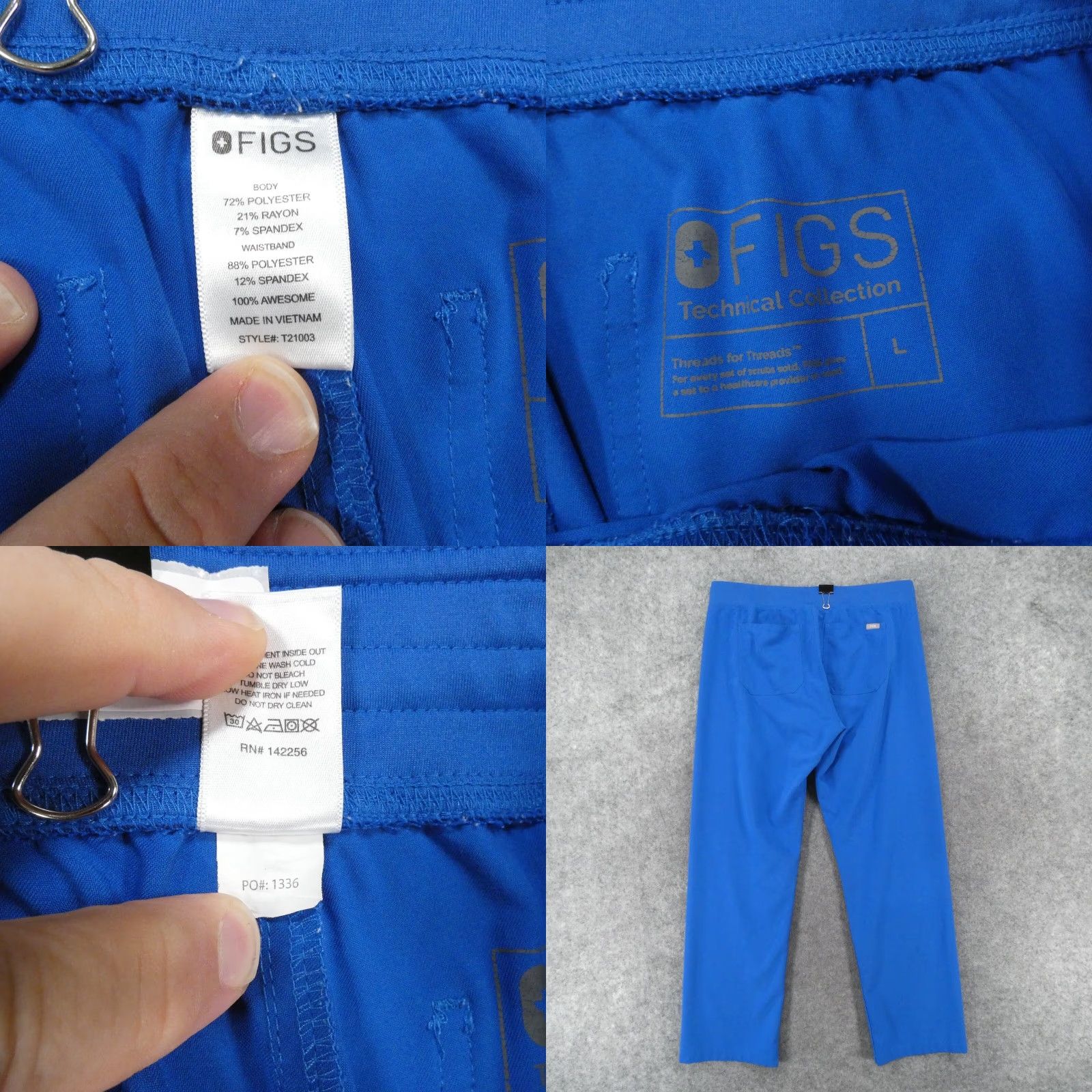 Vintage Figs Technical Collection Scrub Pants Adult Large Blue w Drawstring Size US 33 - 9 Thumbnail