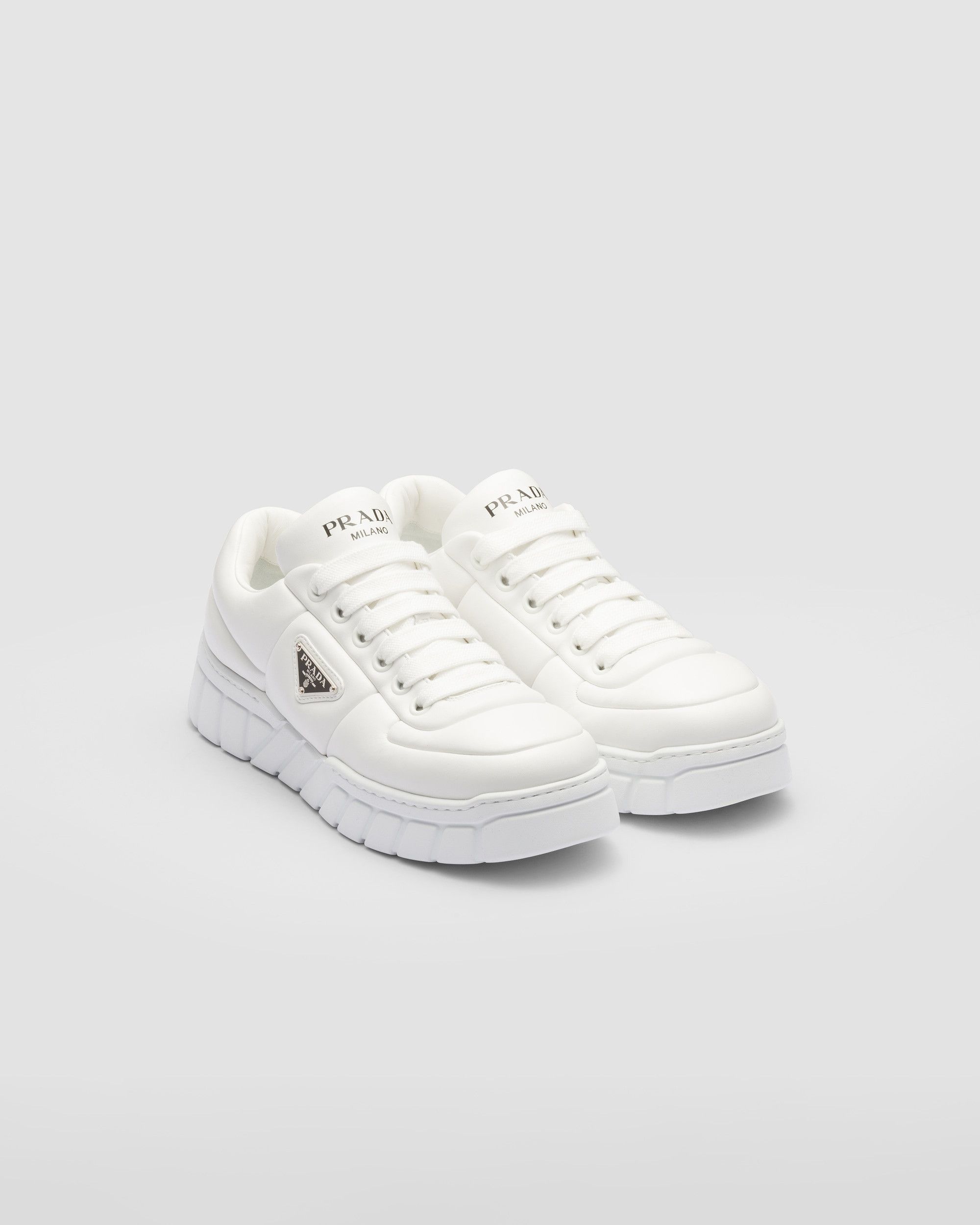 image of Prada Padded Nappa Leather Sneakers In White, Women's (Size 9)