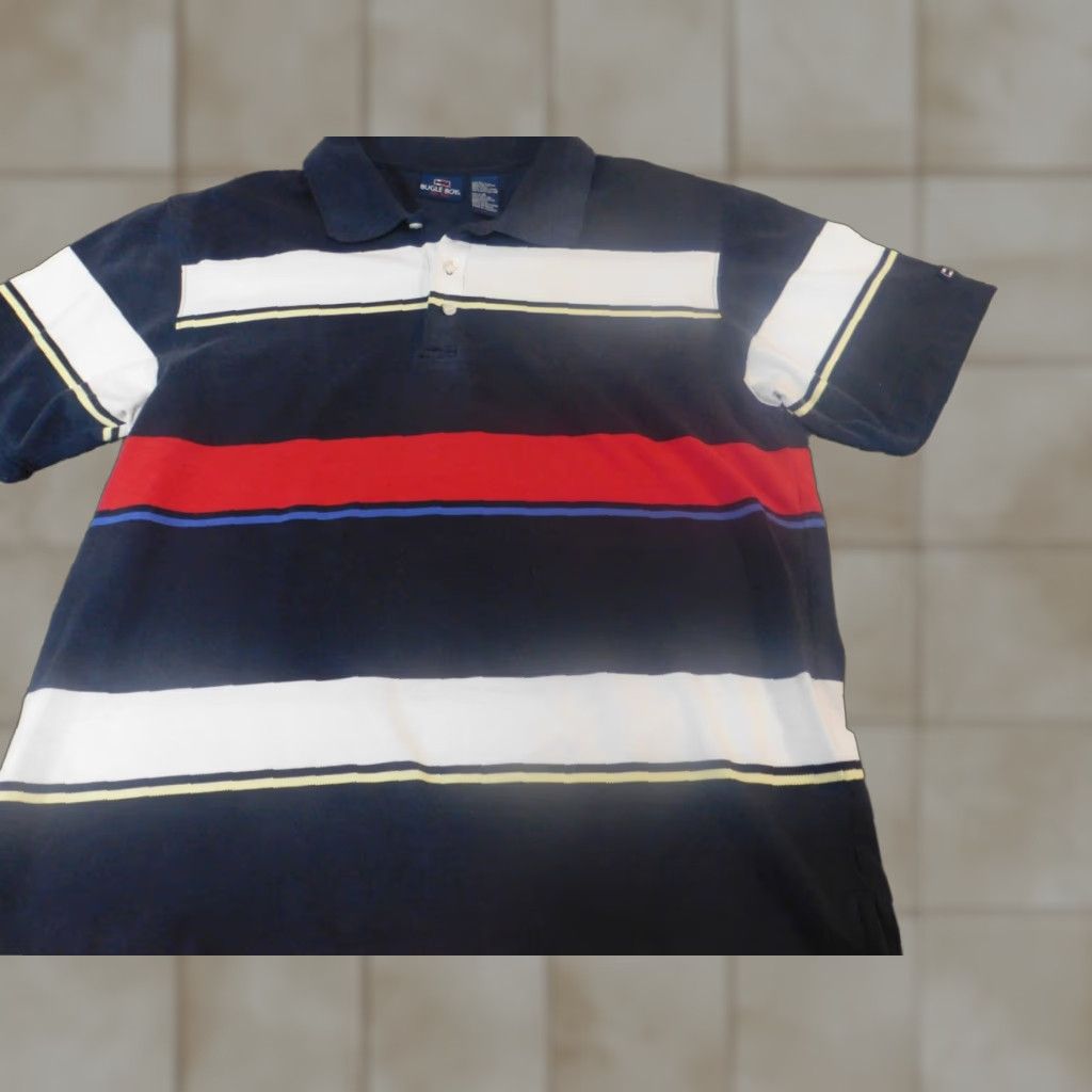 Bugle Boy Bugle Boy Polo Shirt Mens Medium Blue Red Striped Knit Cotton Short Sleeve Collared Button Breathable Logo Fishing Vintage: No (Good Condition) Size US M / EU 48-50 / 2 - 1 Thumbnail
