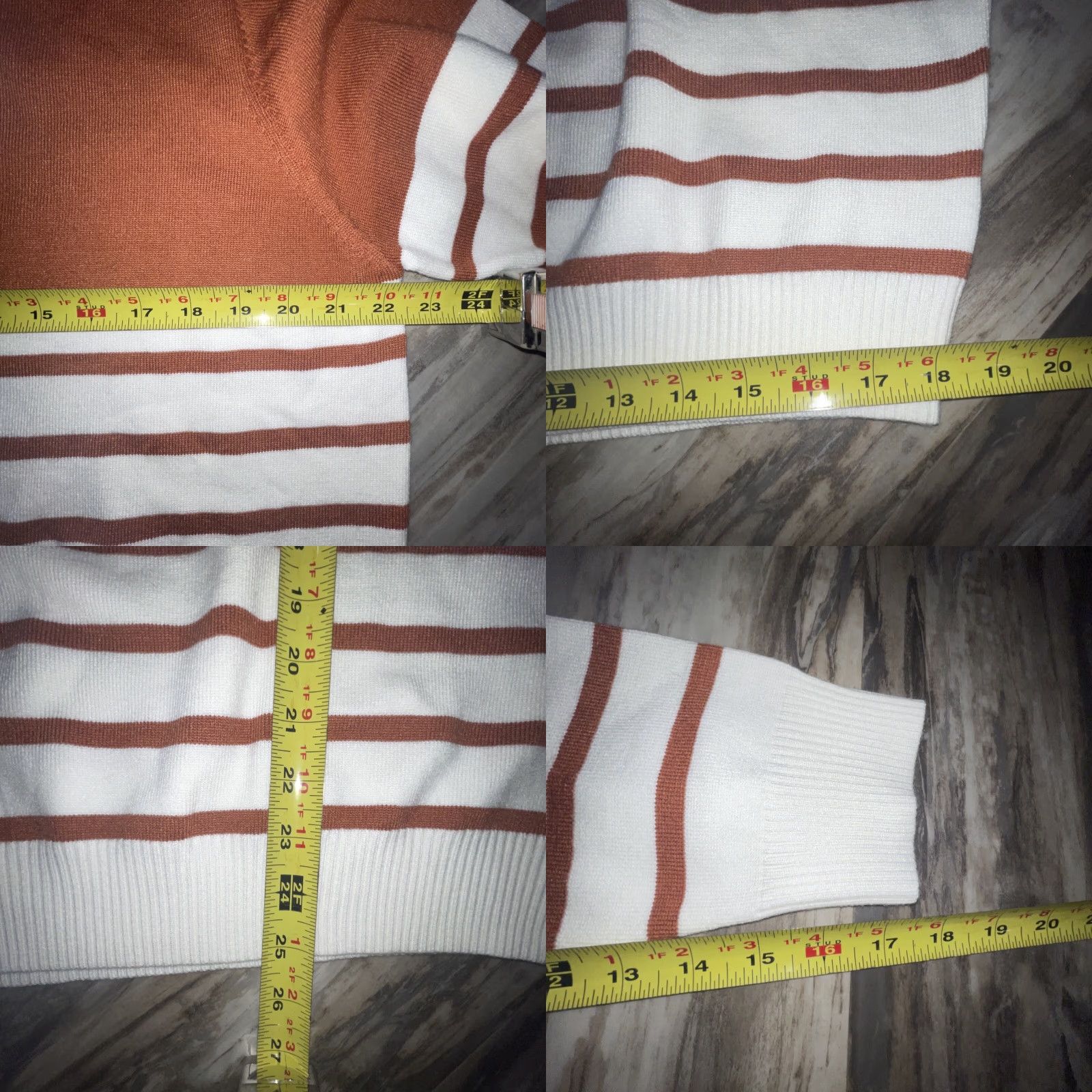 Vintage KIRUNDO Women’s XL Burnt Orange Rust Cream Striped Sweater Long Sleeve Cowl Neck Knit Woolless? (Wait) Size XL / US 12-14 / IT 48-50 - 8 Thumbnail