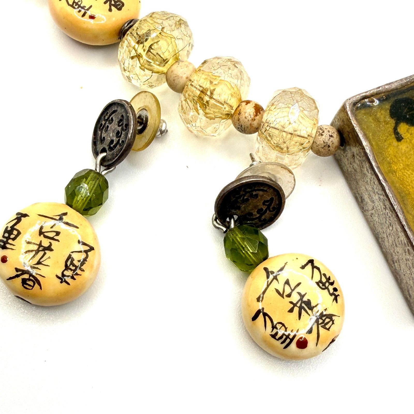 Chicos Vintage 90s Yellow Chinoiserie Geisha Necklace Earring Set Size ONE SIZE - 6 Thumbnail