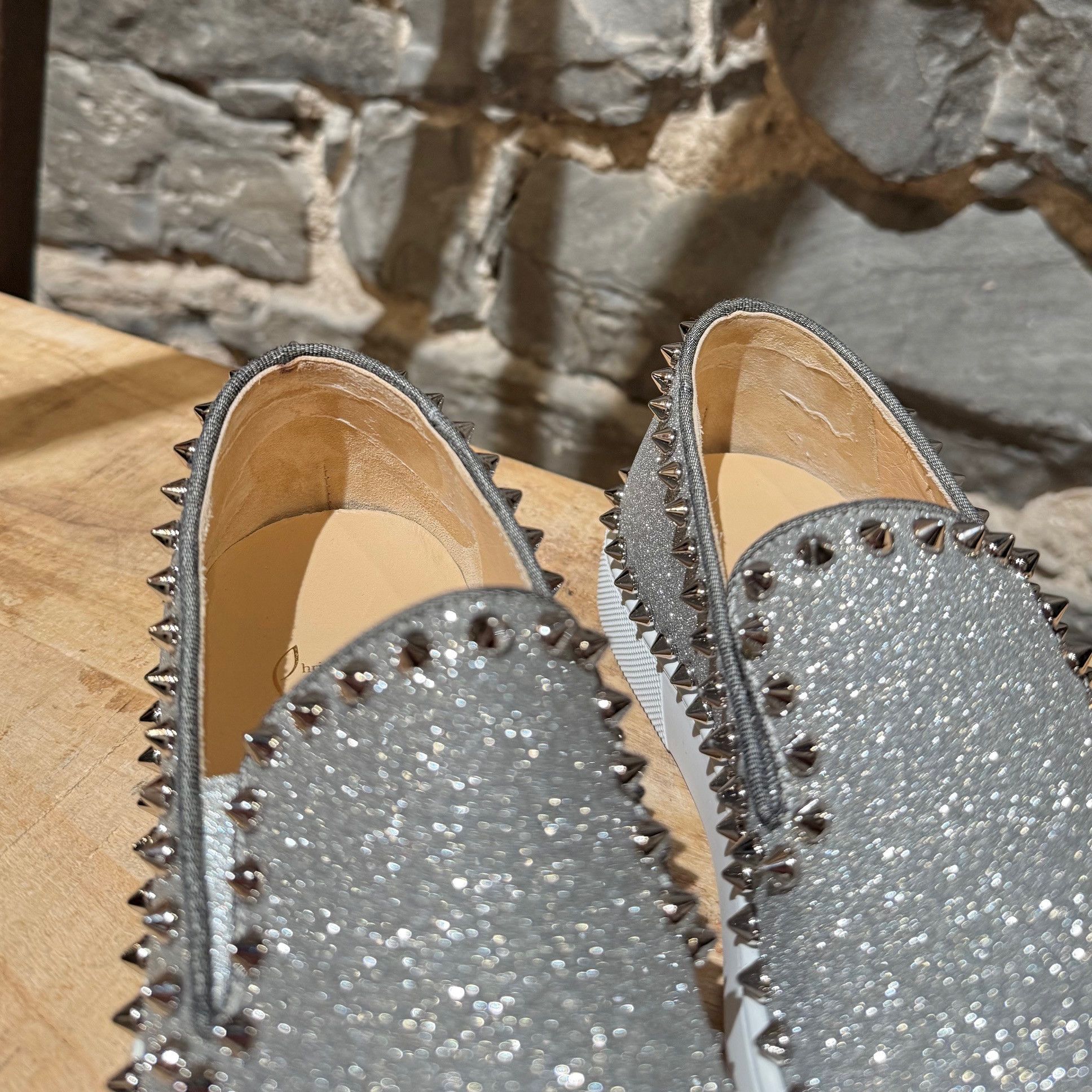 Christian Louboutin Christian Louboutin Silver Glitter Pik Boat Slip-on Sneakers Size US 6 / IT 36 - 10 Thumbnail
