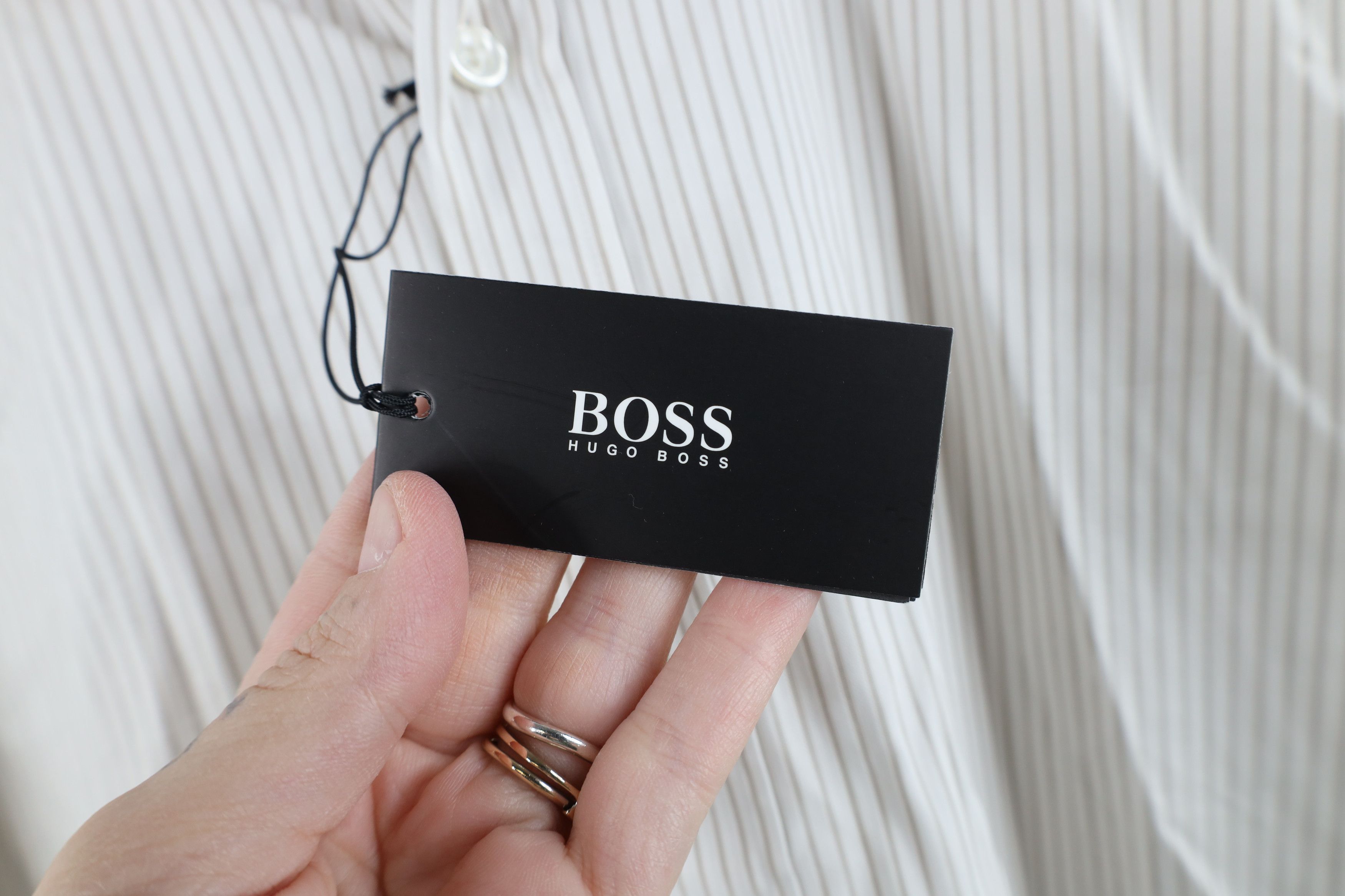 Hugo Boss New Hugo Boss Pinstriped Collared Button Shirt White Gray Size US M / EU 48-50 / 2 - 5 Thumbnail